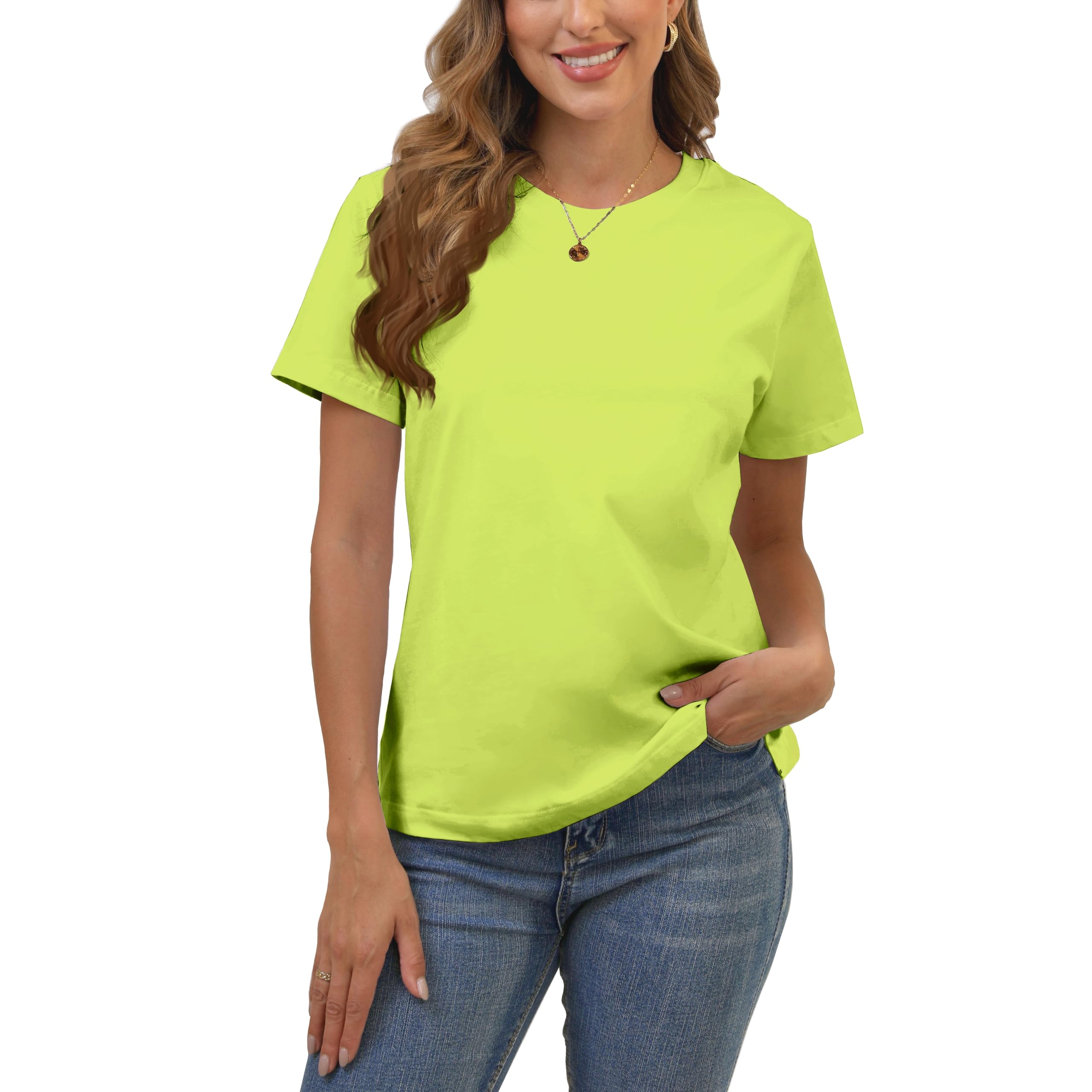 Cotton Basic T Shirts for Women,Crew Neck Short Sleeve Summer Shirts,Solid Loose Fit Tshirt, Plain Workout Tops, Undershirts