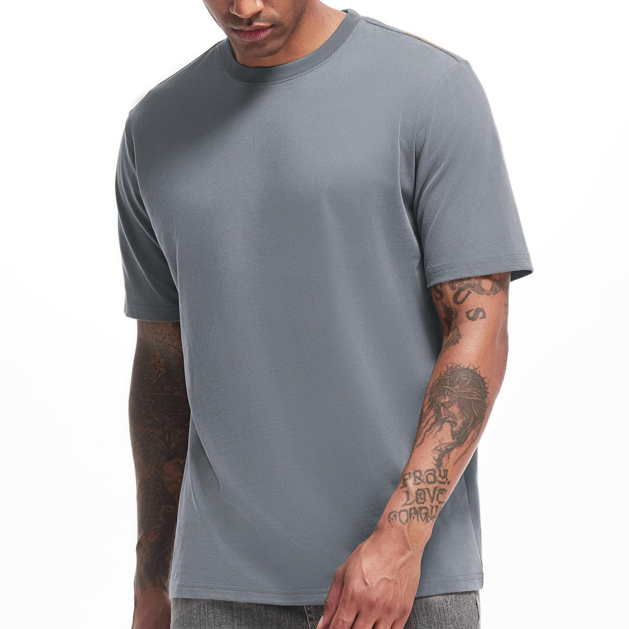 VEIISAR Men's Heavy Weight Crew Neck T-Shirt Mens Premium Cotton Tee - Pre Shrunk S-3XL