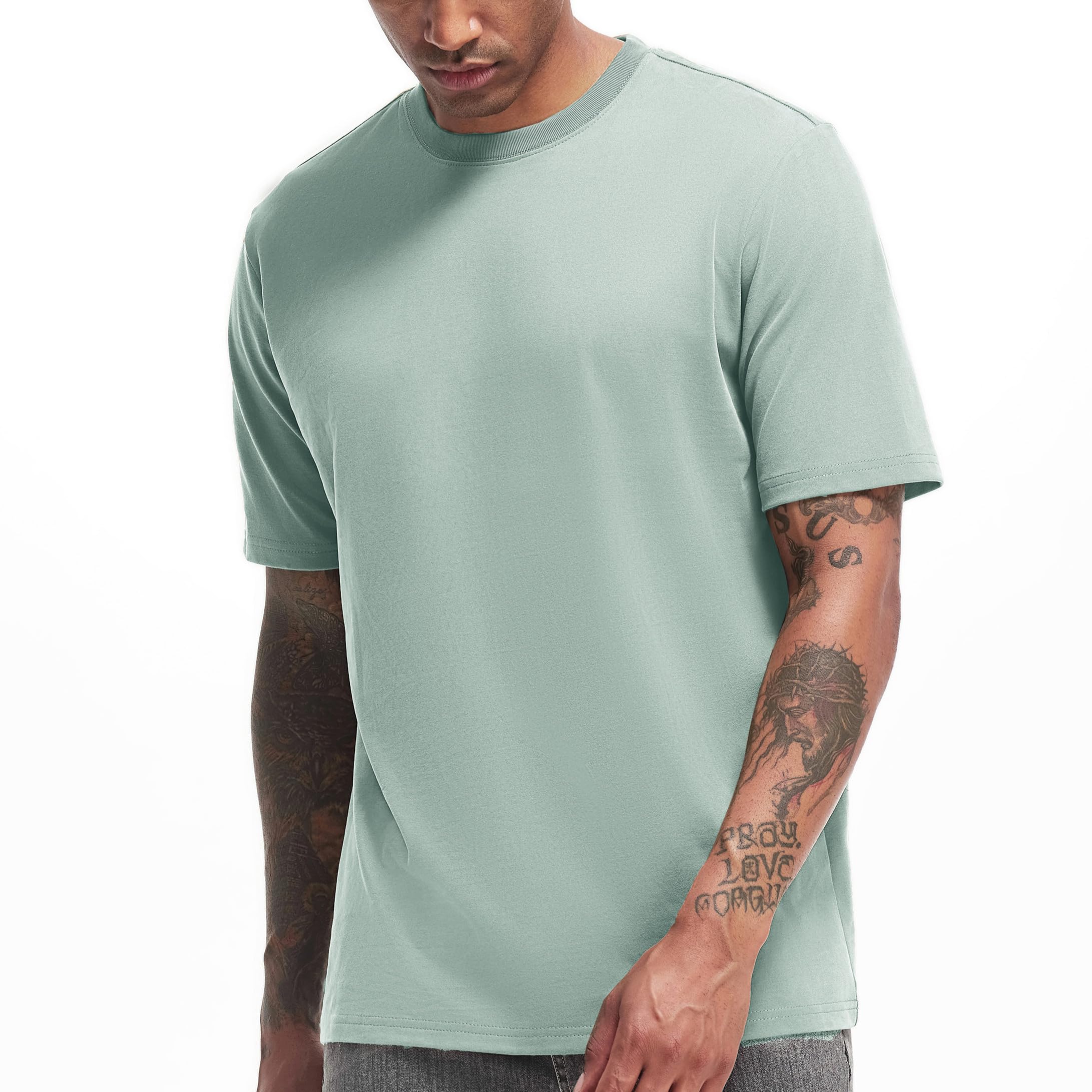 VEIISAR Men's Heavy Weight Crew Neck T-Shirt Mens Premium Cotton Tee - Pre Shrunk S-3XL