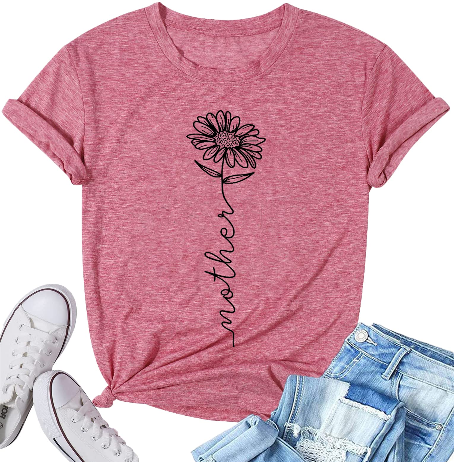 Womens Dandelion T Shirts Sunflower Graphic Casual Tees Short Sleeve Tops