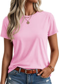 YUCOLEN Women's Cotton Tshirts Crew Neck Short Sleeve Shirts for Woman Basic Soild Color Breathable Summer Trendy Tees