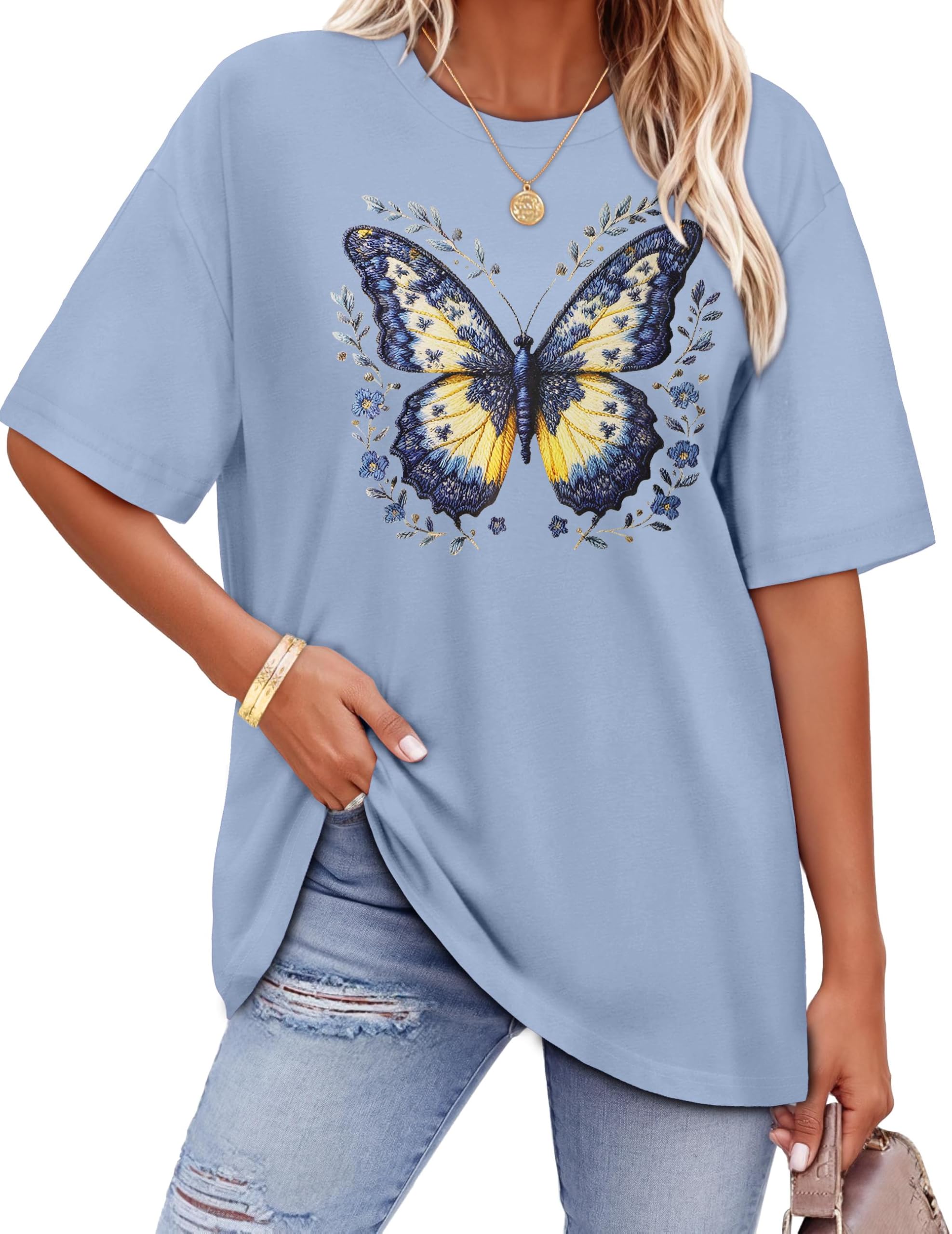 ADOREJOY Oversized Tshirts for Women Crewneck Summer Graphic Tees Short Sleeve Loose Basic Tops 2026