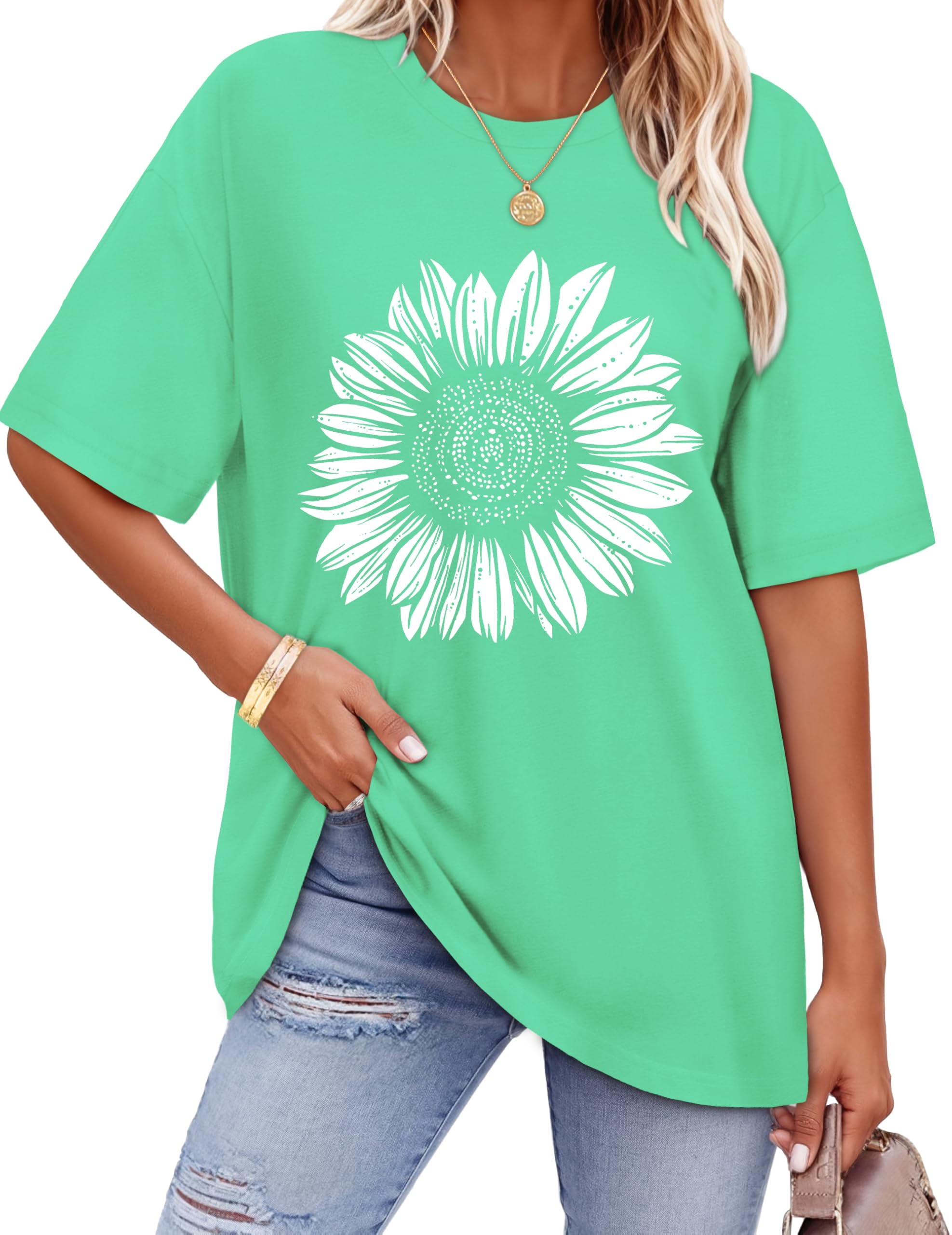 ADOREJOY Oversized Tshirts for Women Crewneck Summer Graphic Tees Short Sleeve Loose Basic Tops 2026