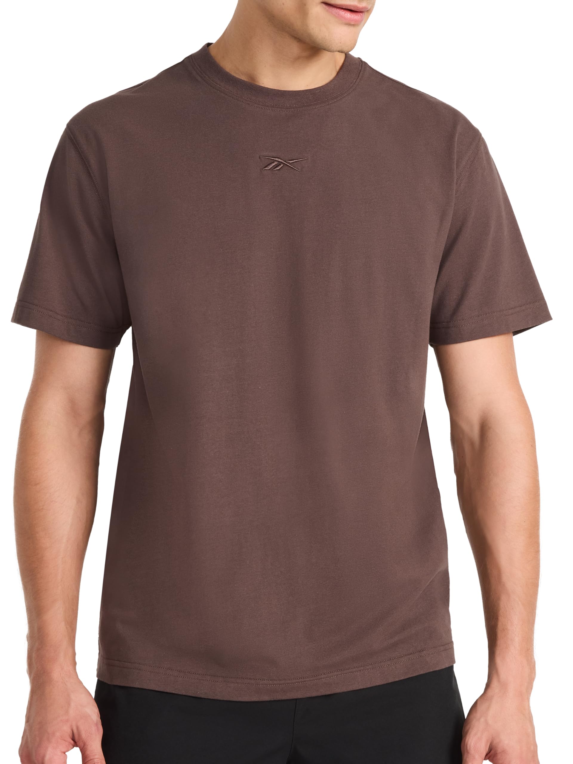 Reebok Men's Short Sleeve Crewneck Embroidered T-Shirt, Standard Fit, Lightweight Stretch Cotton Fabric