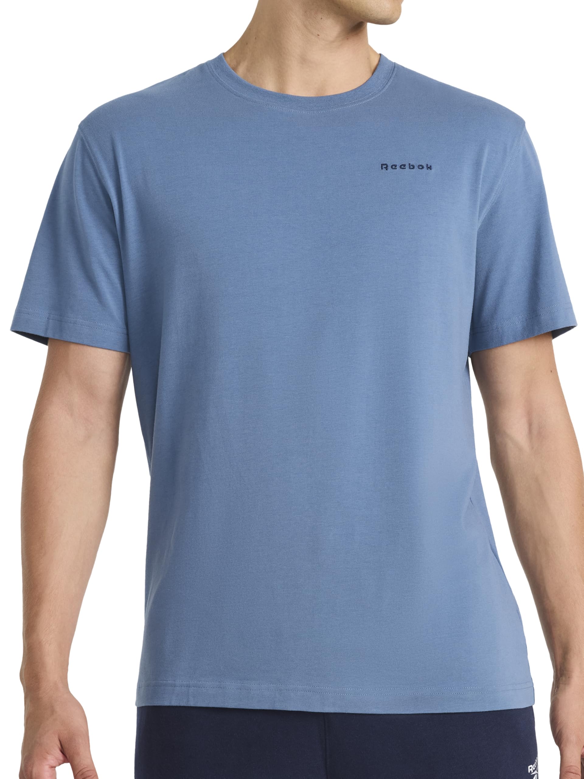 Reebok Men's Short Sleeve Crewneck Embroidered T-Shirt, Standard Fit, Lightweight Stretch Cotton Fabric