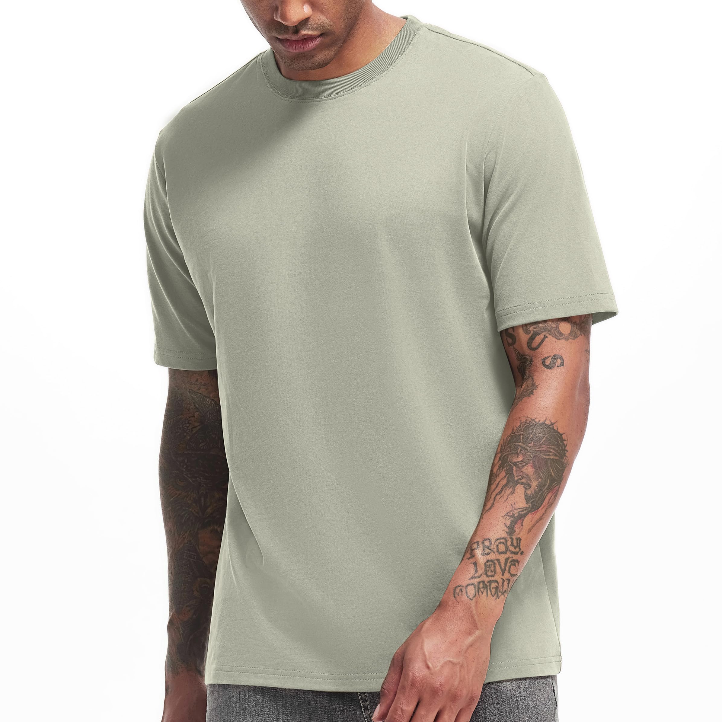 VEIISAR Men's Heavy Weight Crew Neck T-Shirt Mens Premium Cotton Tee - Pre Shrunk S-3XL