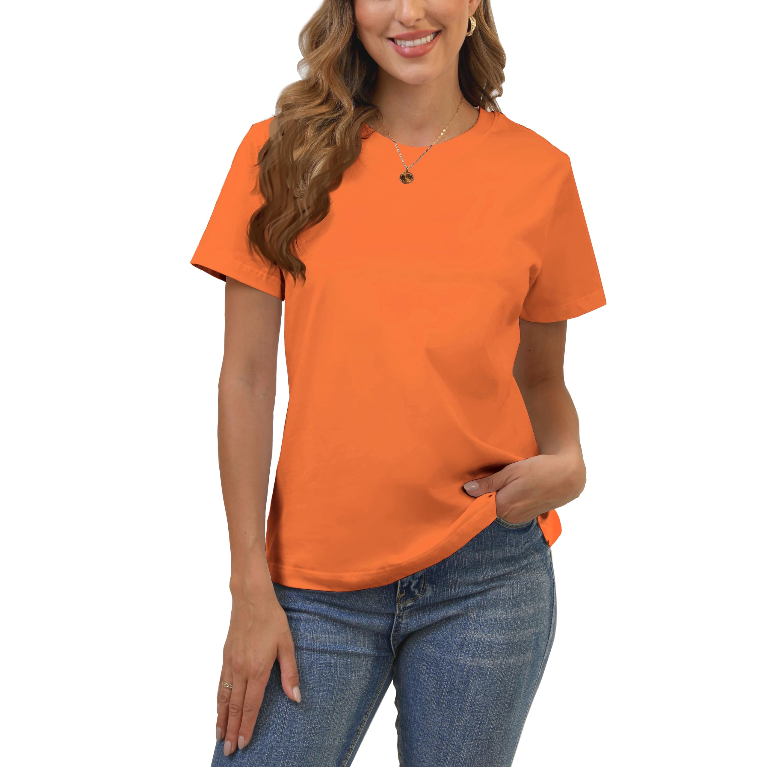 Cotton Basic T Shirts for Women,Crew Neck Short Sleeve Summer Shirts,Solid Loose Fit Tshirt, Plain Workout Tops, Undershirts