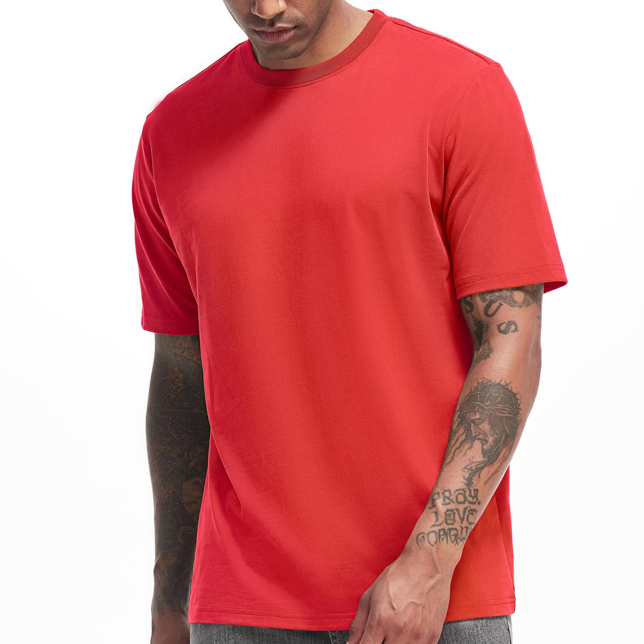 VEIISAR Men's Heavy Weight Crew Neck T-Shirt Mens Premium Cotton Tee - Pre Shrunk S-3XL