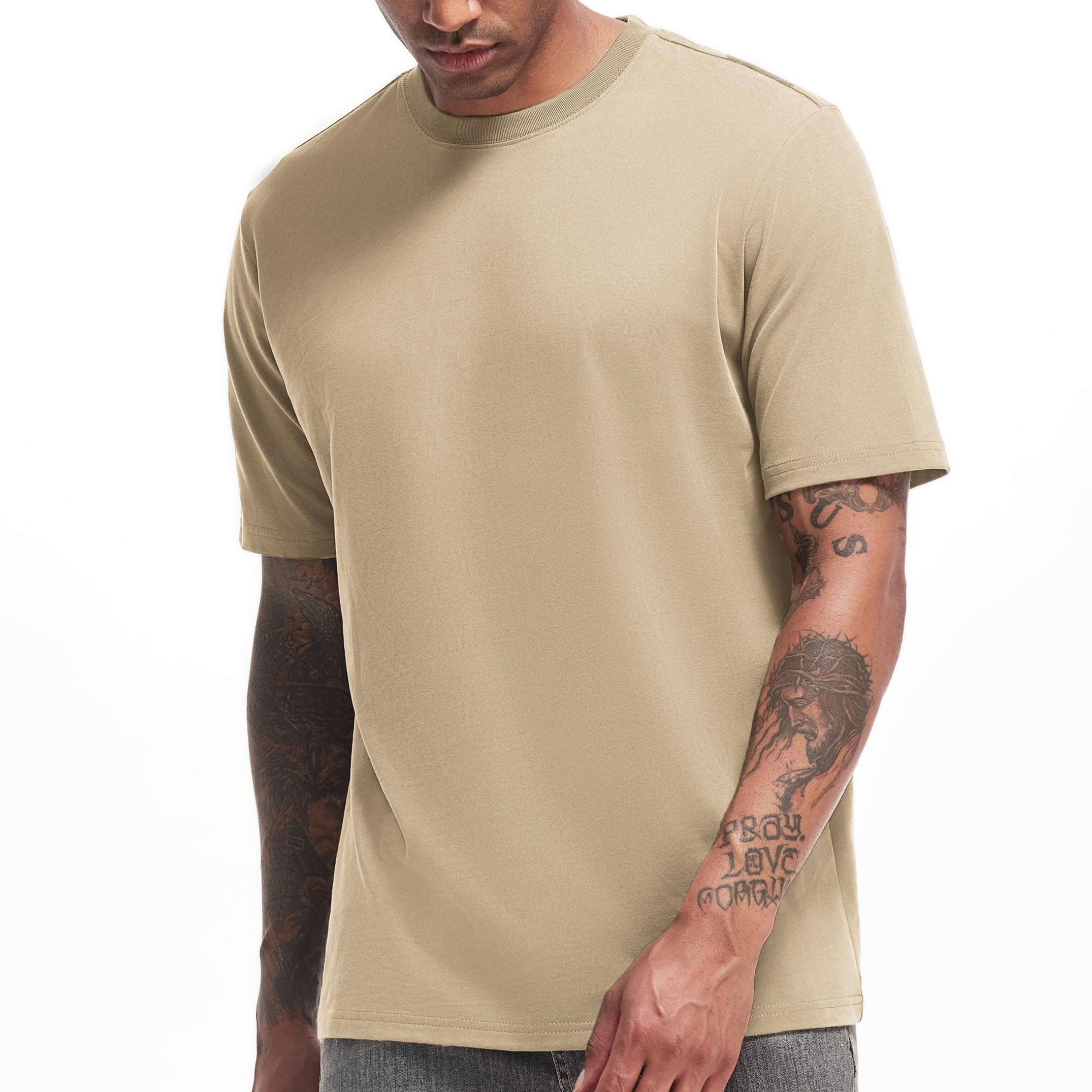 VEIISAR Men's Heavy Weight Crew Neck T-Shirt Mens Premium Cotton Tee - Pre Shrunk S-3XL