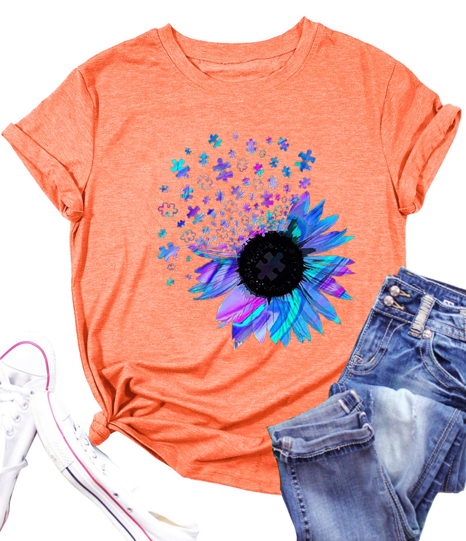 Womens Dandelion T Shirts Sunflower Graphic Casual Tees Short Sleeve Tops