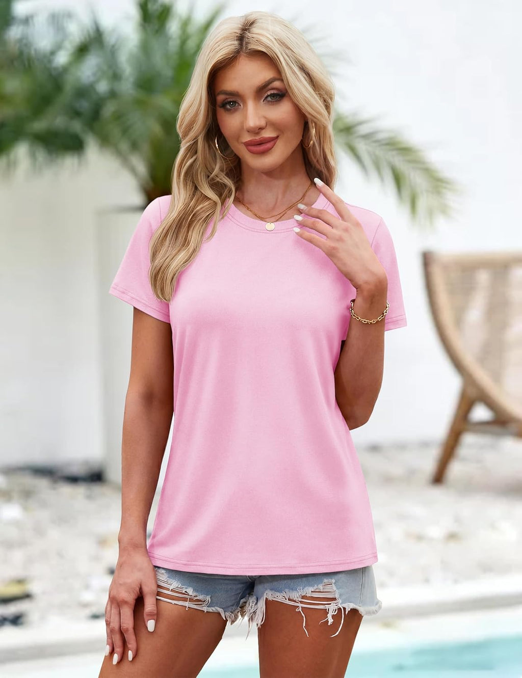 YUCOLEN Women's Cotton Tshirts Crew Neck Short Sleeve Shirts for Woman Basic Soild Color Breathable Summer Trendy Tees