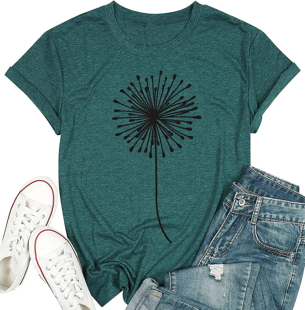Womens Dandelion T Shirts Sunflower Graphic Casual Tees Short Sleeve Tops