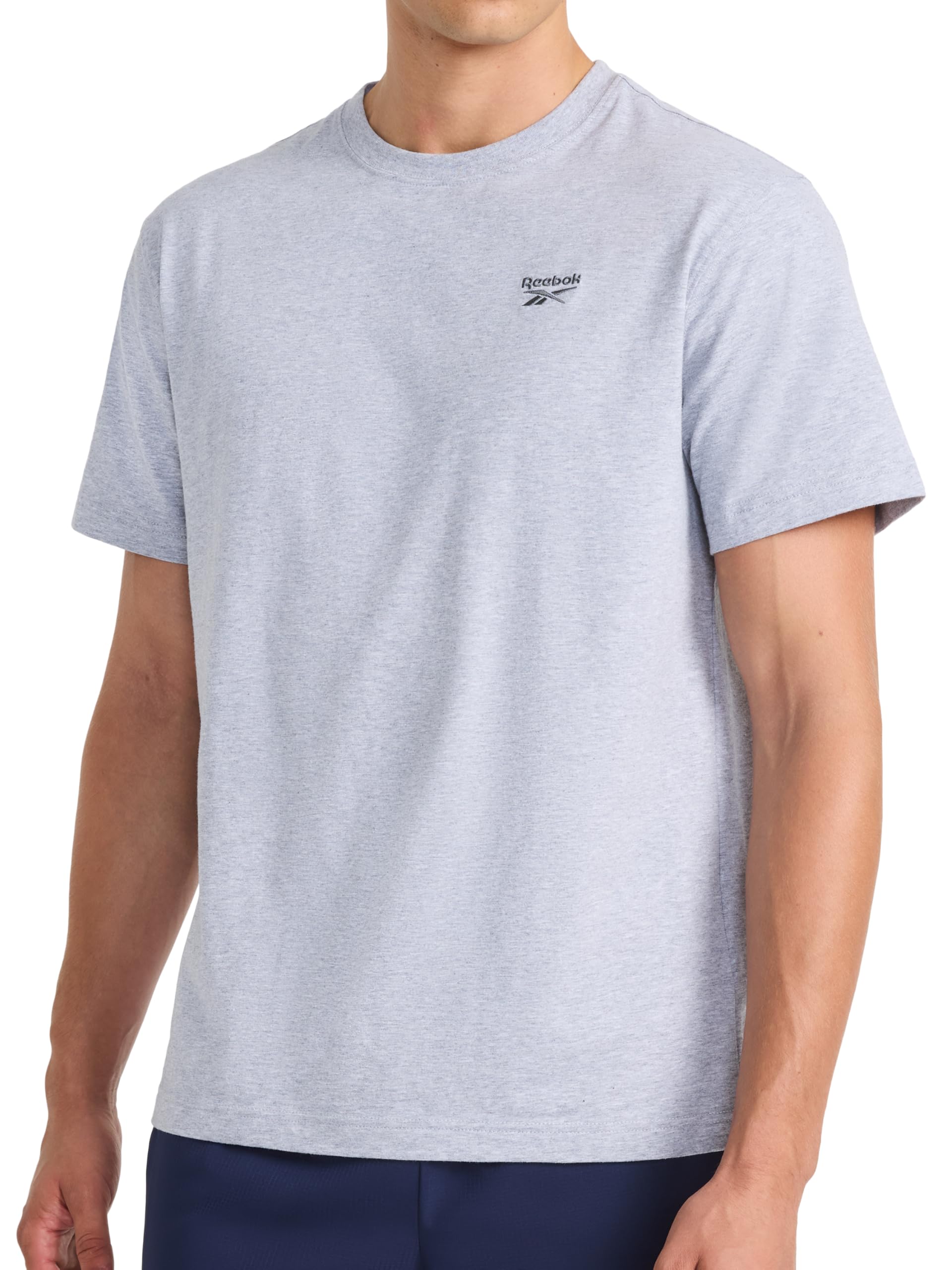 Reebok Men's Short Sleeve Crewneck Embroidered T-Shirt, Standard Fit, Lightweight Stretch Cotton Fabric