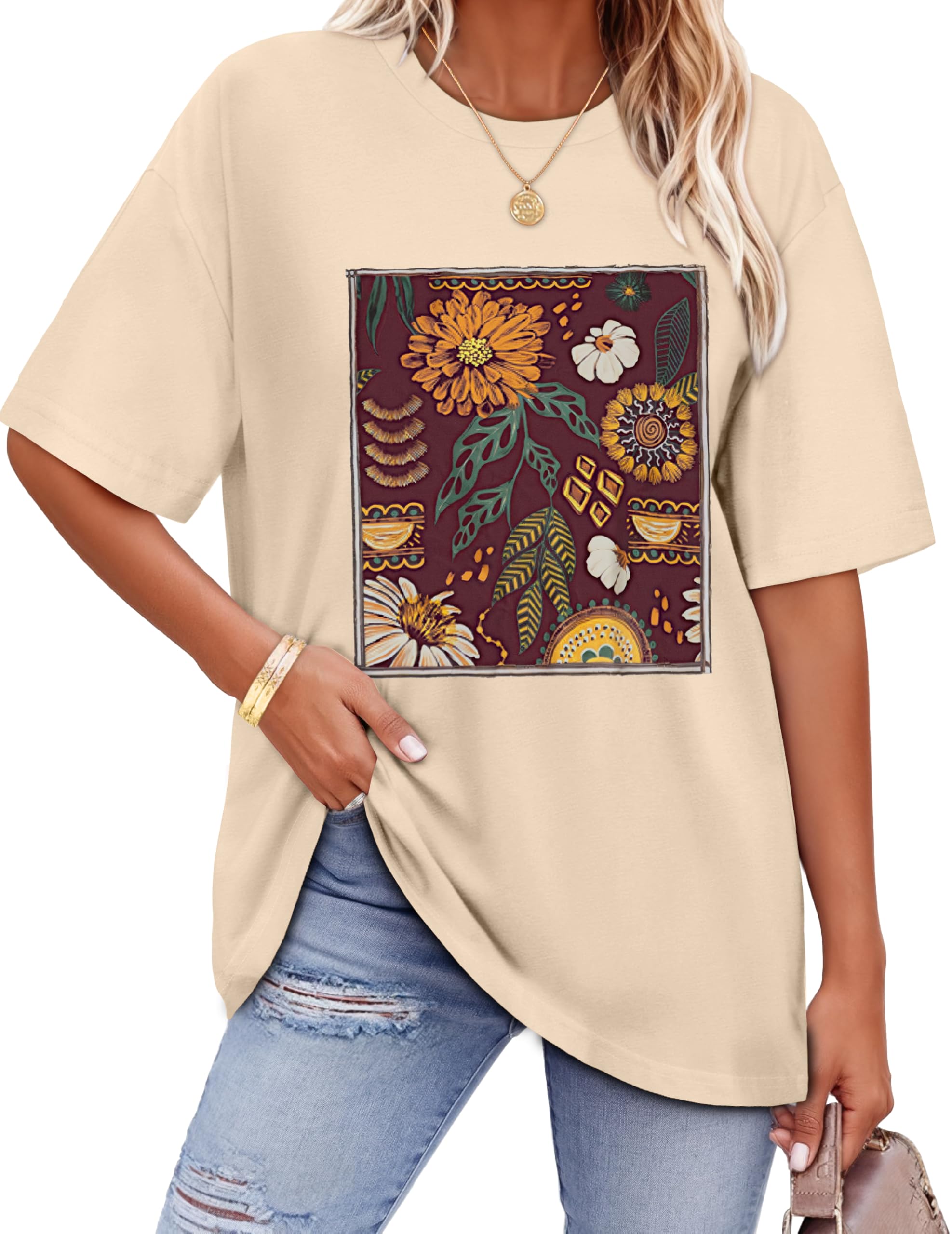 ADOREJOY Oversized Tshirts for Women Crewneck Summer Graphic Tees Short Sleeve Loose Basic Tops 2026