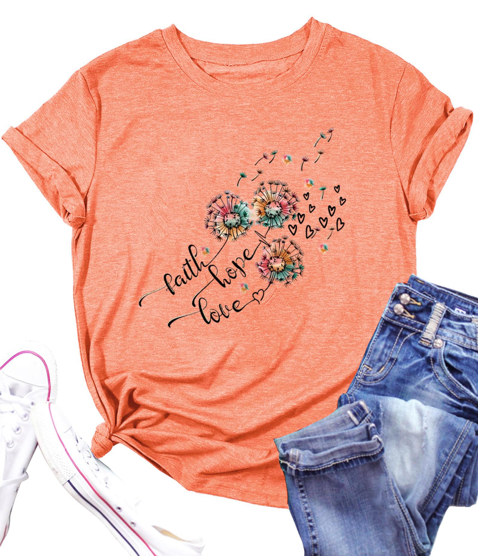 Womens Dandelion T Shirts Sunflower Graphic Casual Tees Short Sleeve Tops