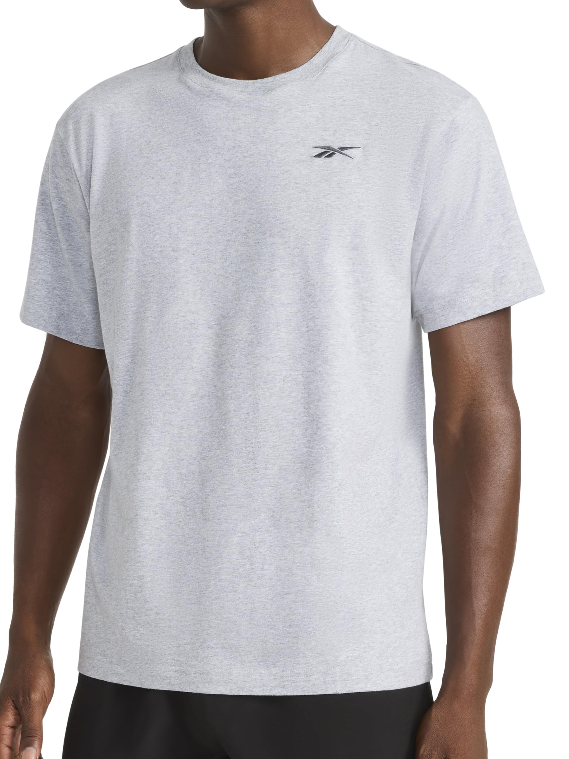 Reebok Men's Short Sleeve Crewneck Embroidered T-Shirt, Standard Fit, Lightweight Stretch Cotton Fabric