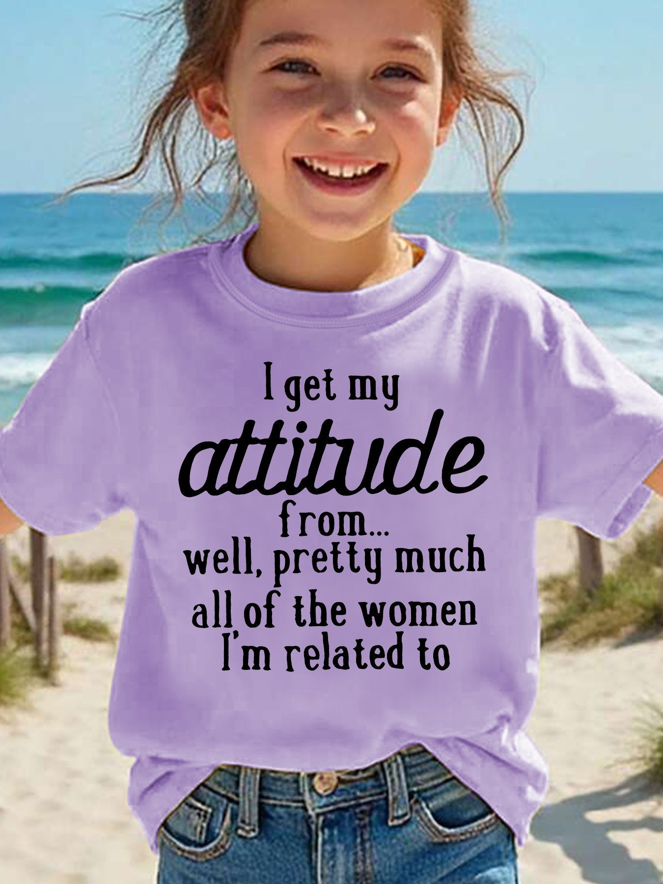 Summer Fashion Girls' Short Sleeve T-Shirt "I Get My Attitude From..." Letter Print Casual Versatile Top
