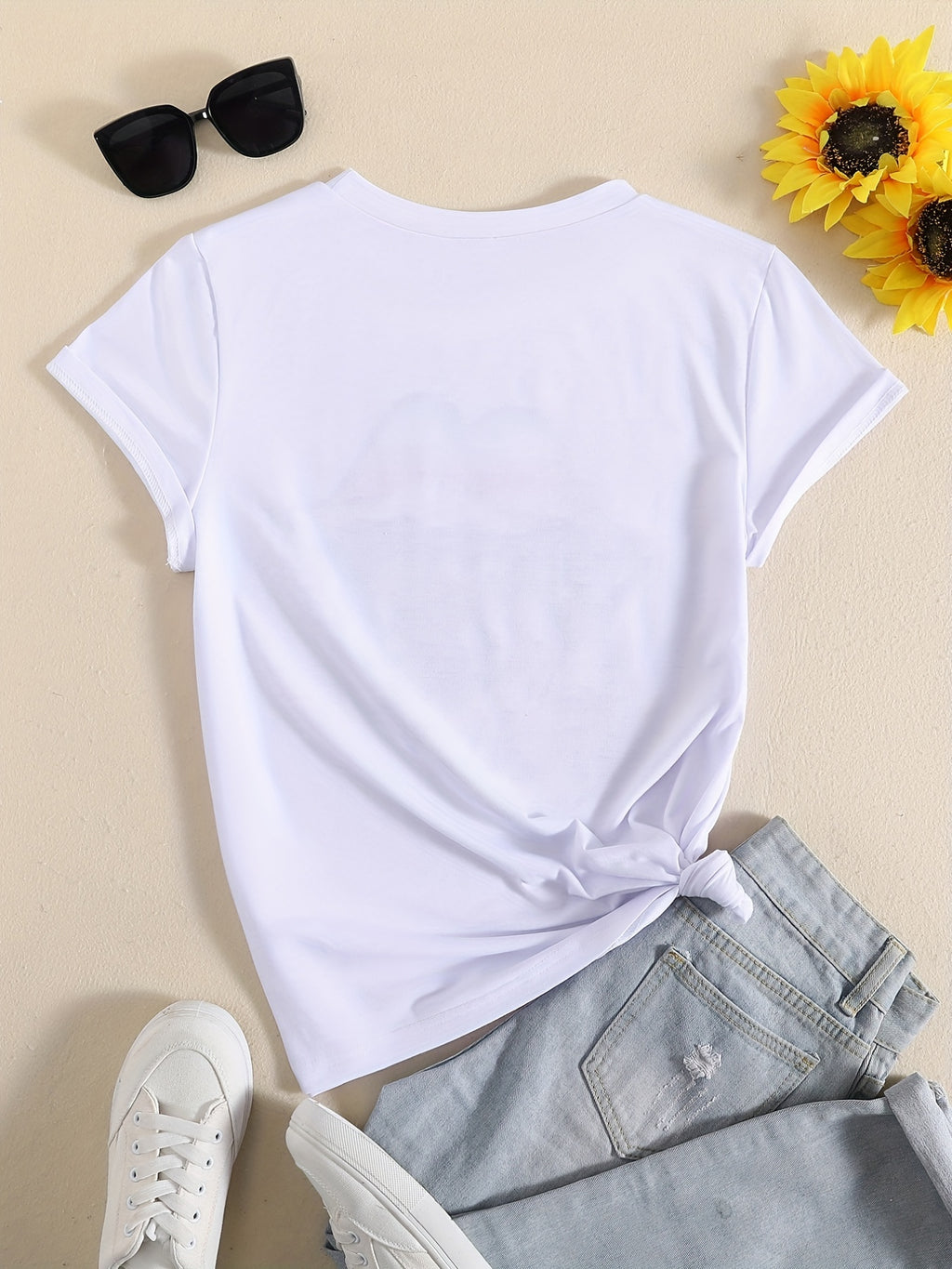 Letter & Car Print T-Shirt, Crew Neck Short Sleeve T-Shirt, Casual Every Day Tops, Women's Clothing