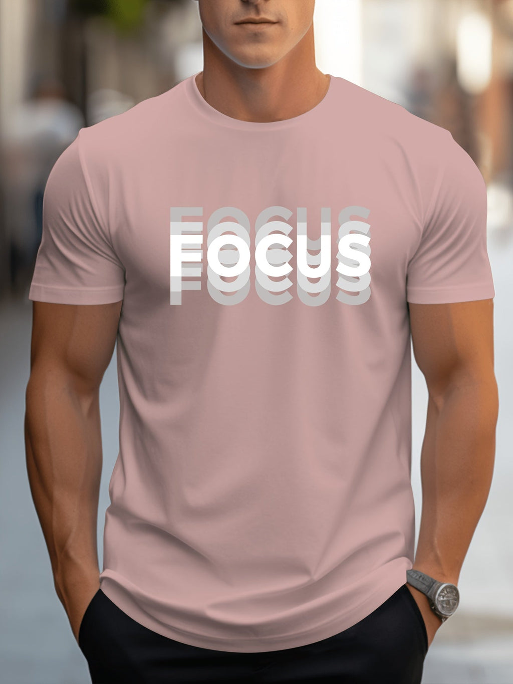 Unisex Trendy Letter Print Crew Neck T-Shirt, A Must-Have for Style Enthusiasts! Gradient FOCUS Design, Ultra Stylish & Streetwear-Inspired! Minimalist yet Versatile!