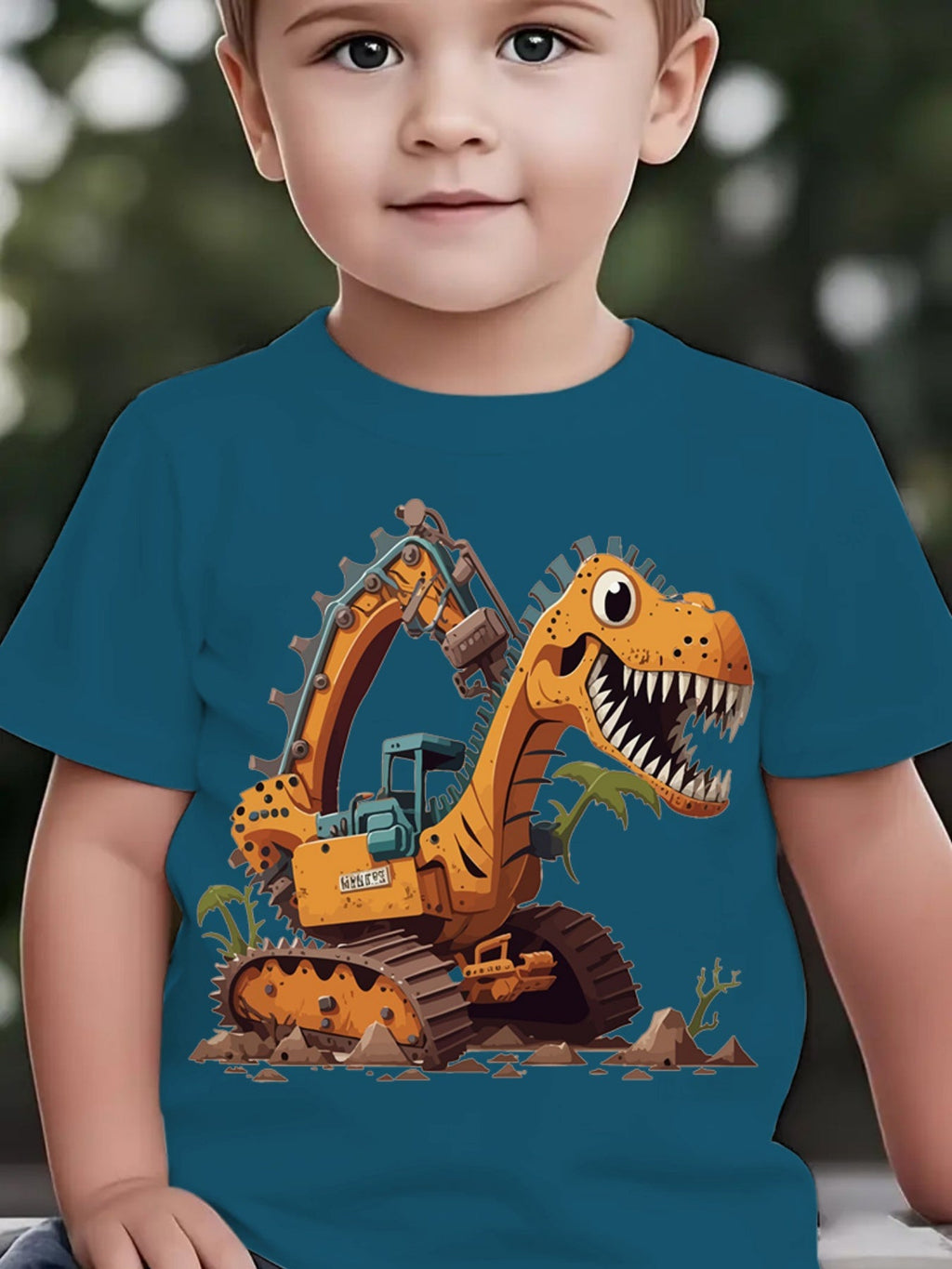 Summer Boys' Fashion Short Sleeve Dinosaur Excavator Element Print Outdoor Casual Top DX5016
