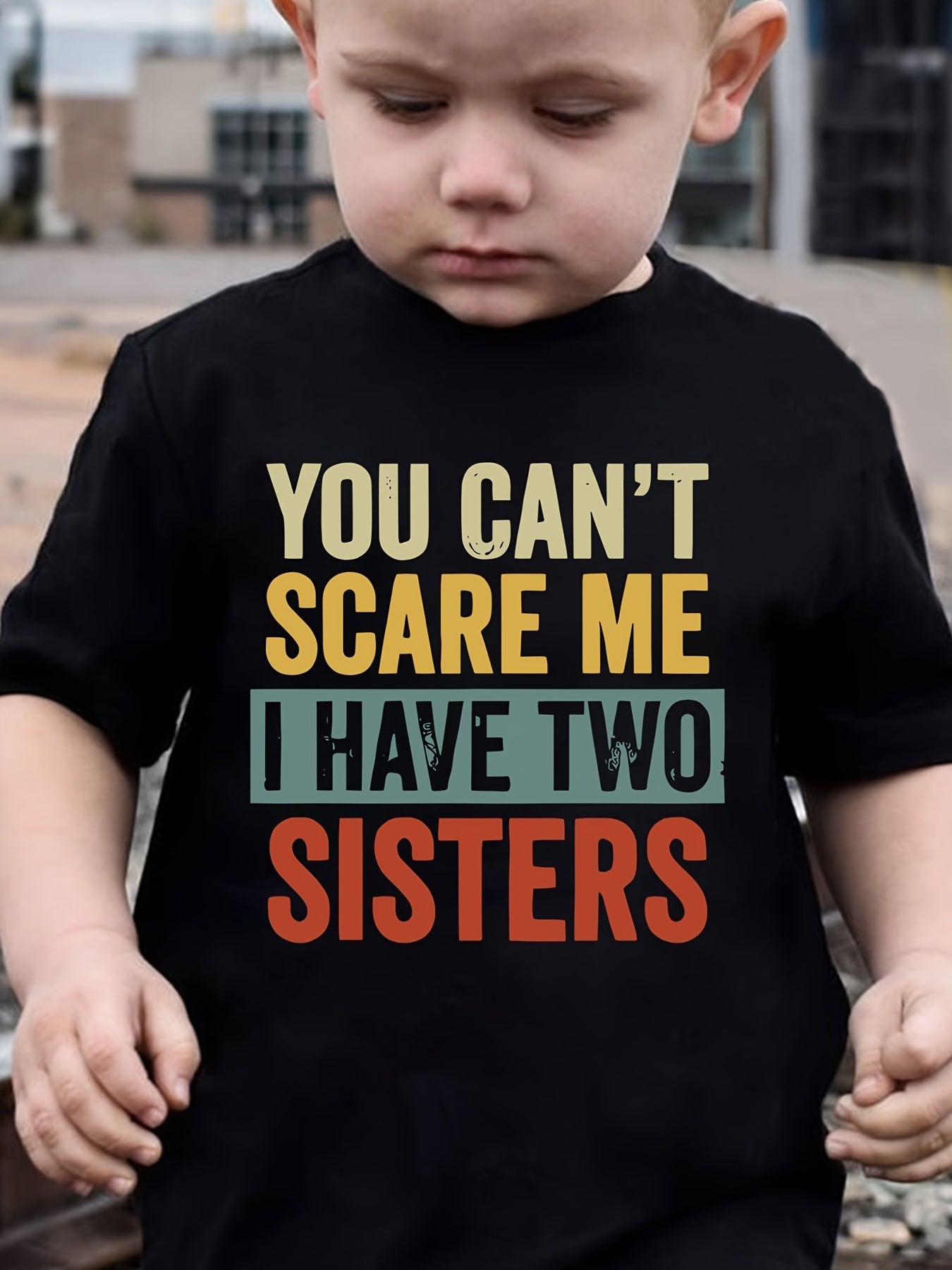 Summer Fashion Boys' Short-Sleeve T-Shirt "YOU CAN'T SCARE ME, I HAVE TWO SISTER" Letter Print Casual Outdoor Top NY-DX5096