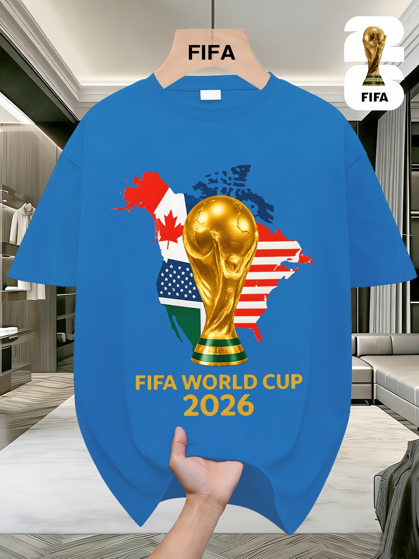FIFA World Cup Football Brightly Patterned T-shirts from the USA, Canada, and Mexico, Featuring Street-style Prints, Fun Printed Short Sleeves, Perfect for Casual Attire, Men's and Women's Styles, and Suitable as a Birthday Gift for Sports Fans.