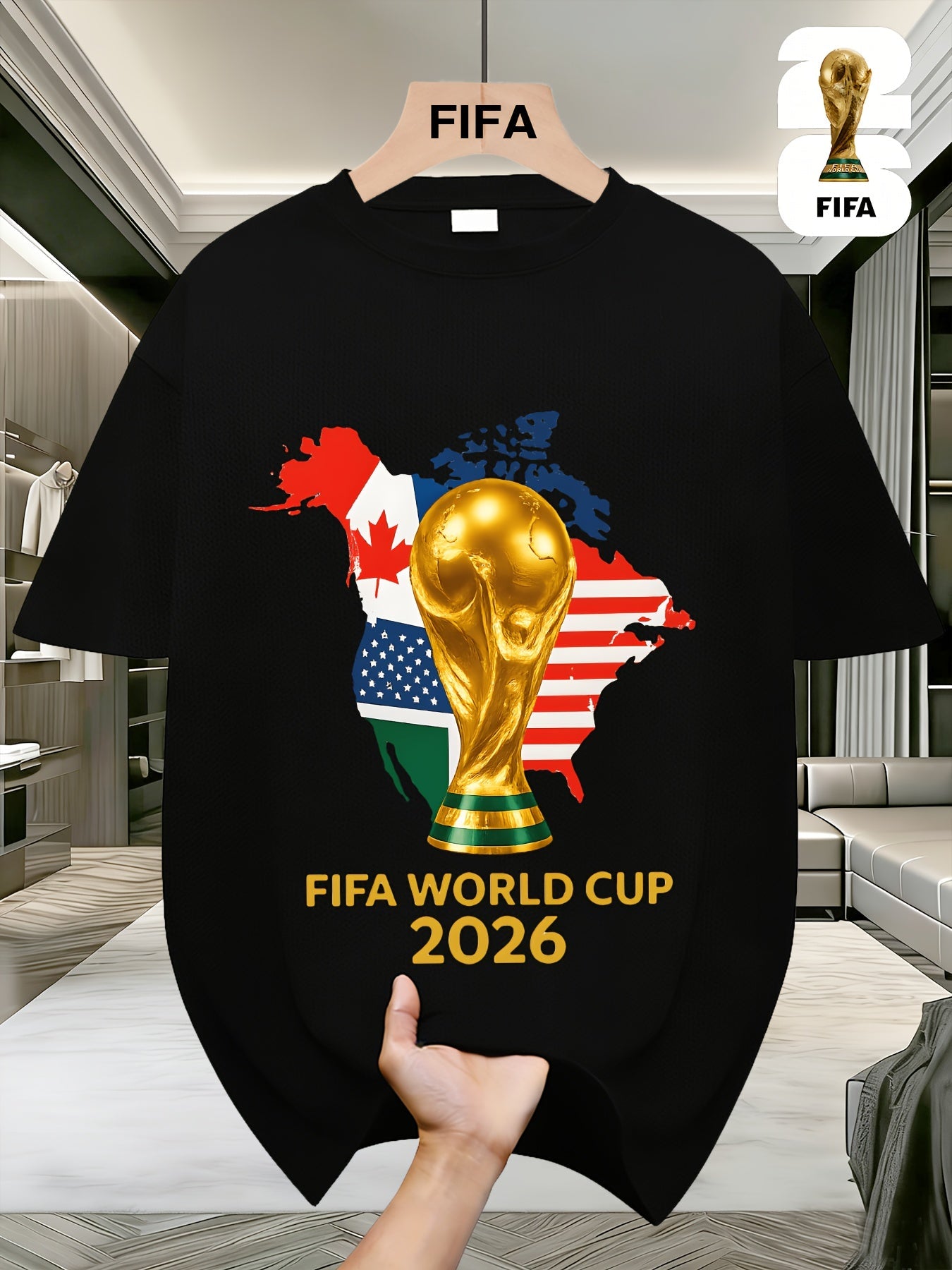 FIFA World Cup Football Brightly Patterned T-shirts from the USA, Canada, and Mexico, Featuring Street-style Prints, Fun Printed Short Sleeves, Perfect for Casual Attire, Men's and Women's Styles, and Suitable as a Birthday Gift for Sports Fans.