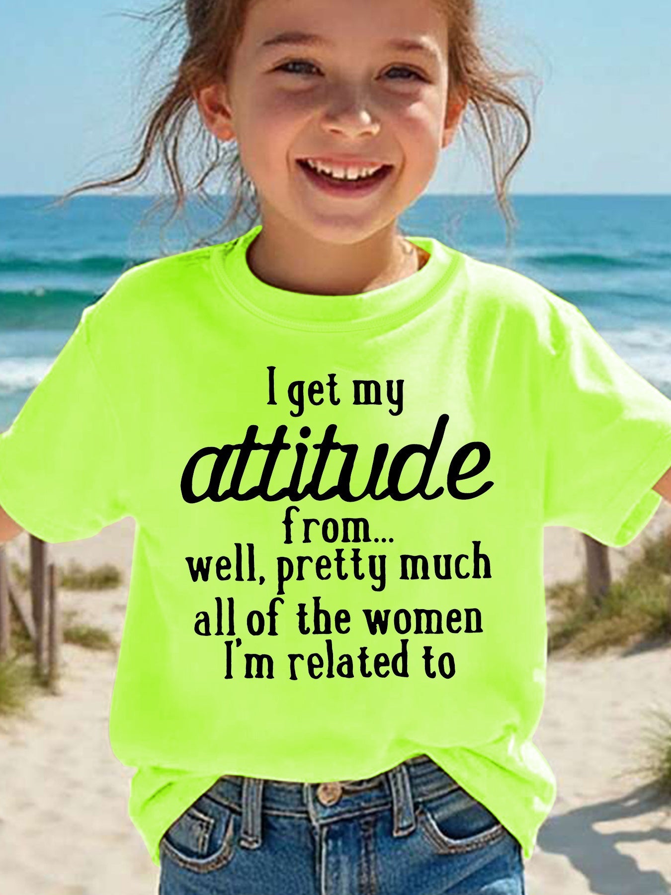 Summer Fashion Girls' Short Sleeve T-Shirt "I Get My Attitude From..." Letter Print Casual Versatile Top