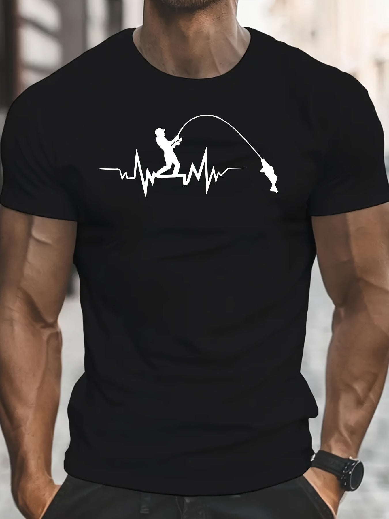 Fishing Lover Creative Print Stylish T-shirt For Men, Casual Summer Top, Comfortable And Fashion Crew Neck Short Sleeve, Suitable For Daily Wear