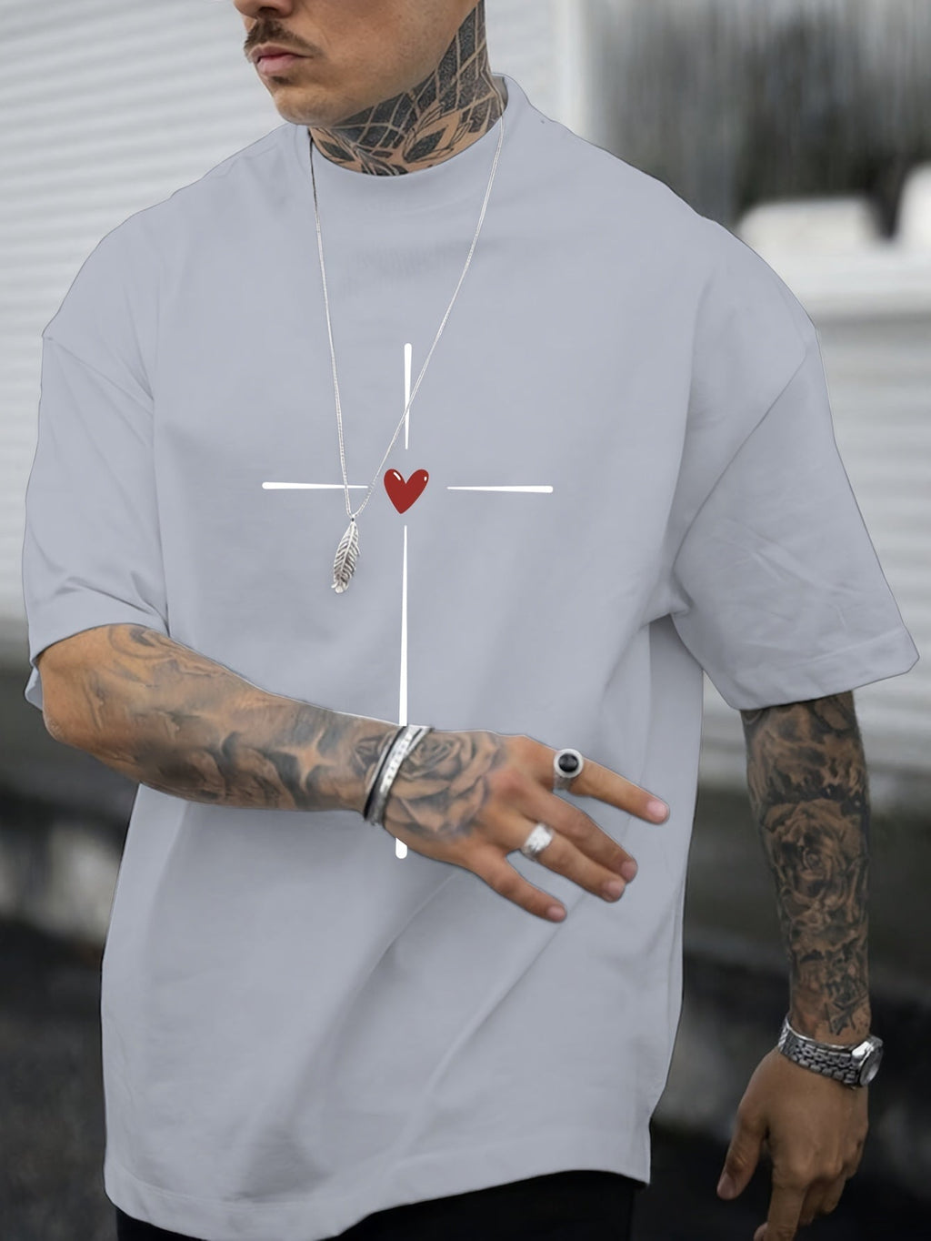 Men's Trendy Hand-drawn Pattern Print Regular Fit T-shirt