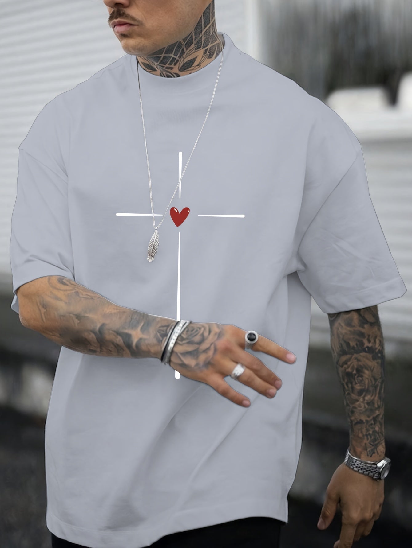 Men's Trendy Hand-drawn Pattern Print Regular Fit T-shirt