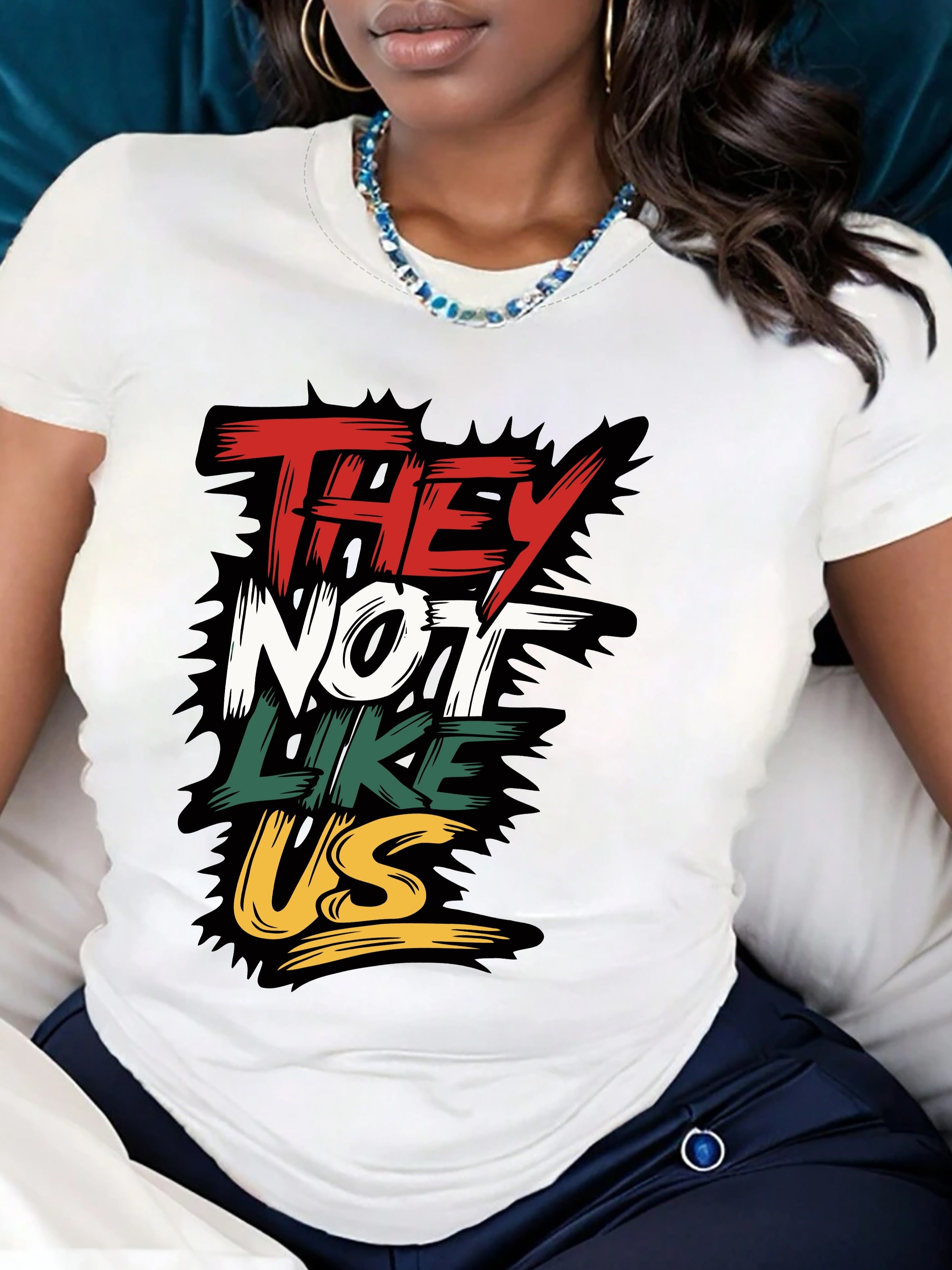They Not Like us Letter Print Crew Neck T-Shirt, Casual Short Sleeve Top For Spring & Summer, Women's Clothing