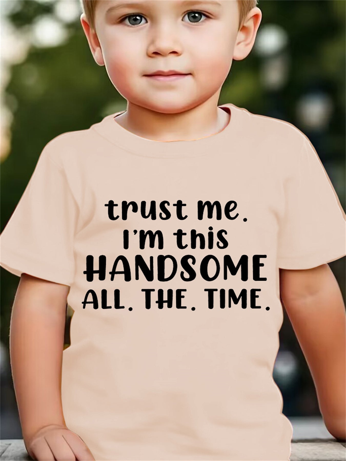 Summer Fashion Boys' Short-Sleeve T-Shirt "TRUST ME I'M THIS HANDSOME ALL THE TIME" Letter Print Casual Top DX2891