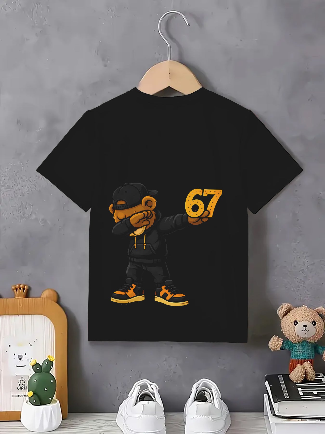 Fashionable Creative Trendy Bear Graphic Print T-Shirt for Boys, Featuring a Unique Design, Perfect for Summer Streetwear for Both Boys And Girls