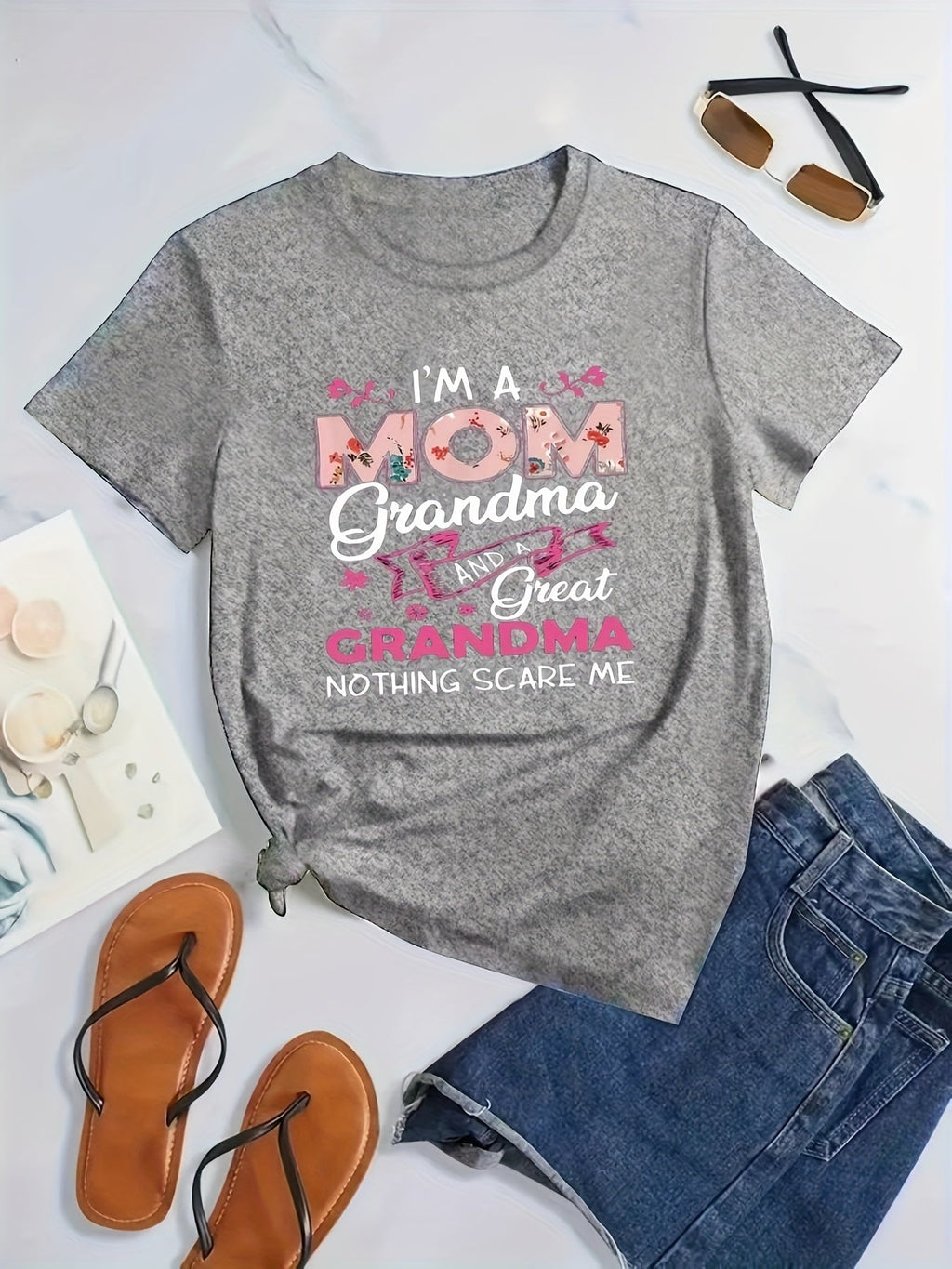 Plus Size Letter Print T-Shirt, Casual Crew Neck Short Sleeve T-Shirt, Women's Plus Size Clothing
