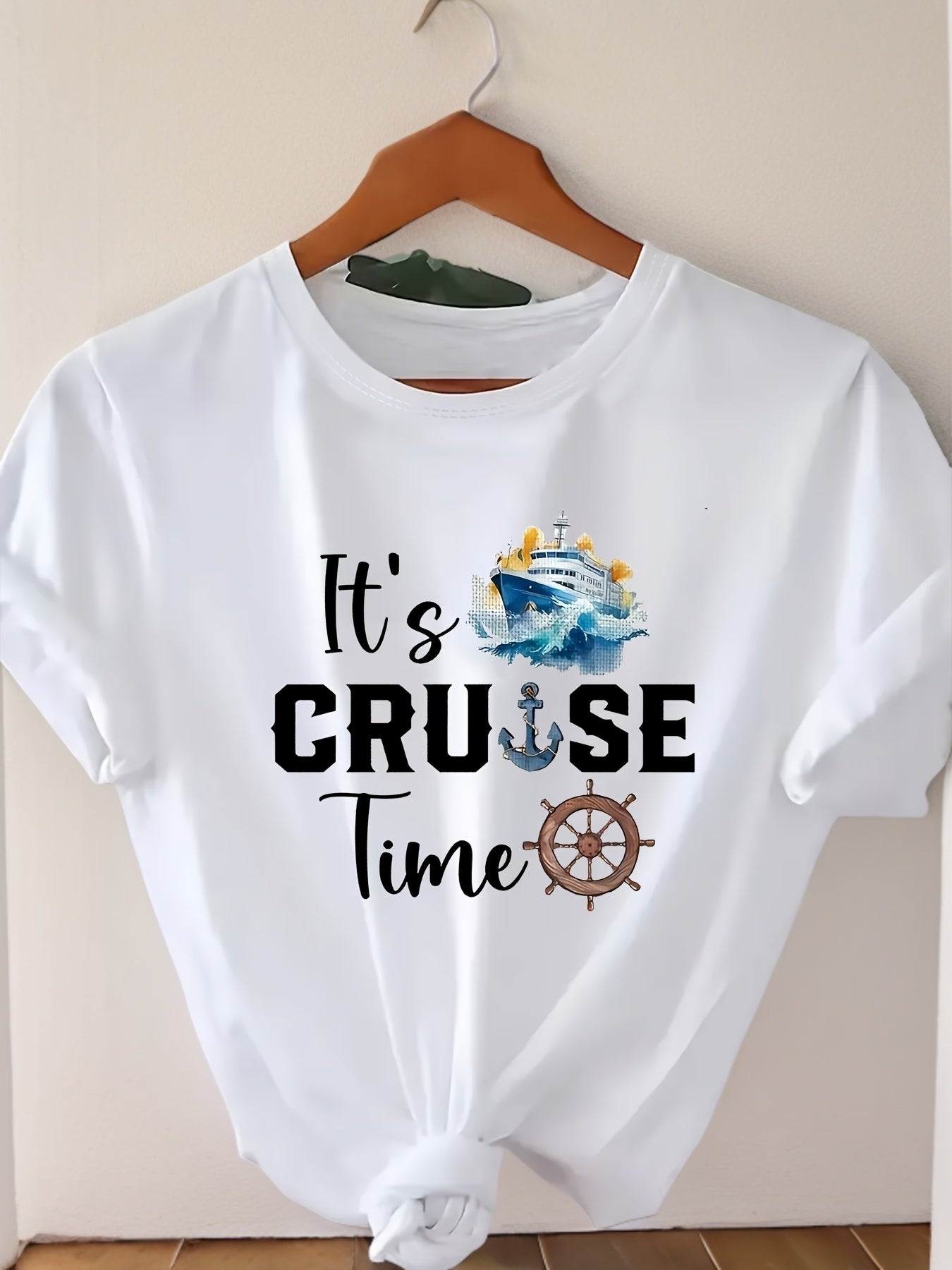 Plus Size - Plus Size - Ladies' Short-Sleeve T-Shirt with a 'Cruise Time' Pattern, Designed for Cruise Travel, Perfect for Comfortable And Casual Wear in Spring And Summer