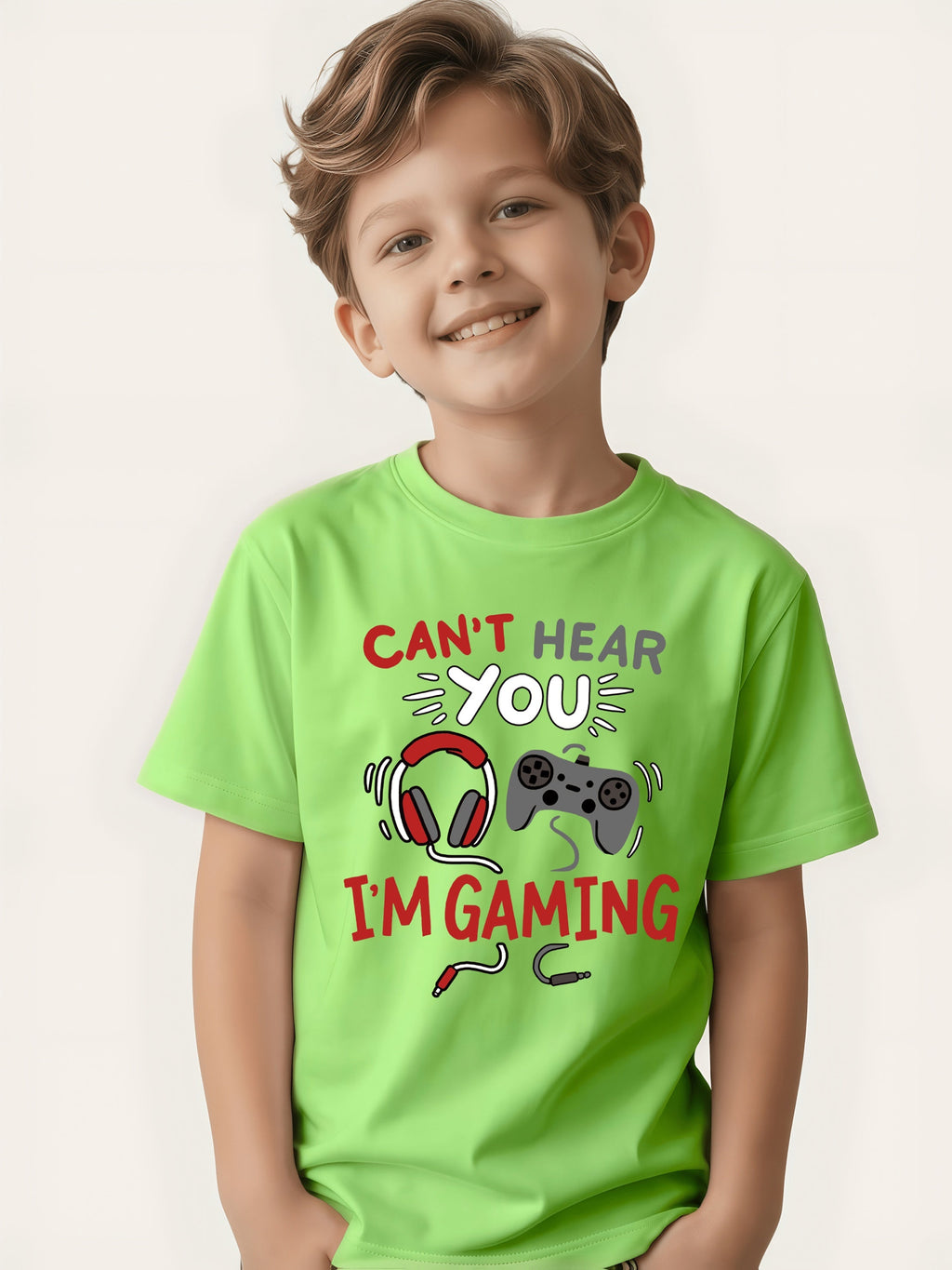 Boys' Graphic T-Shirt - "Can't Hear You While Gaming" Slogan Tee - Casual Loose-Fit Breathable Fashion Top for Gamers - Orange Daily Casual and LAN Party Outfit - Machine Washable Summer Apparel, Gaming Style, Crew Neck Design, Youth Style