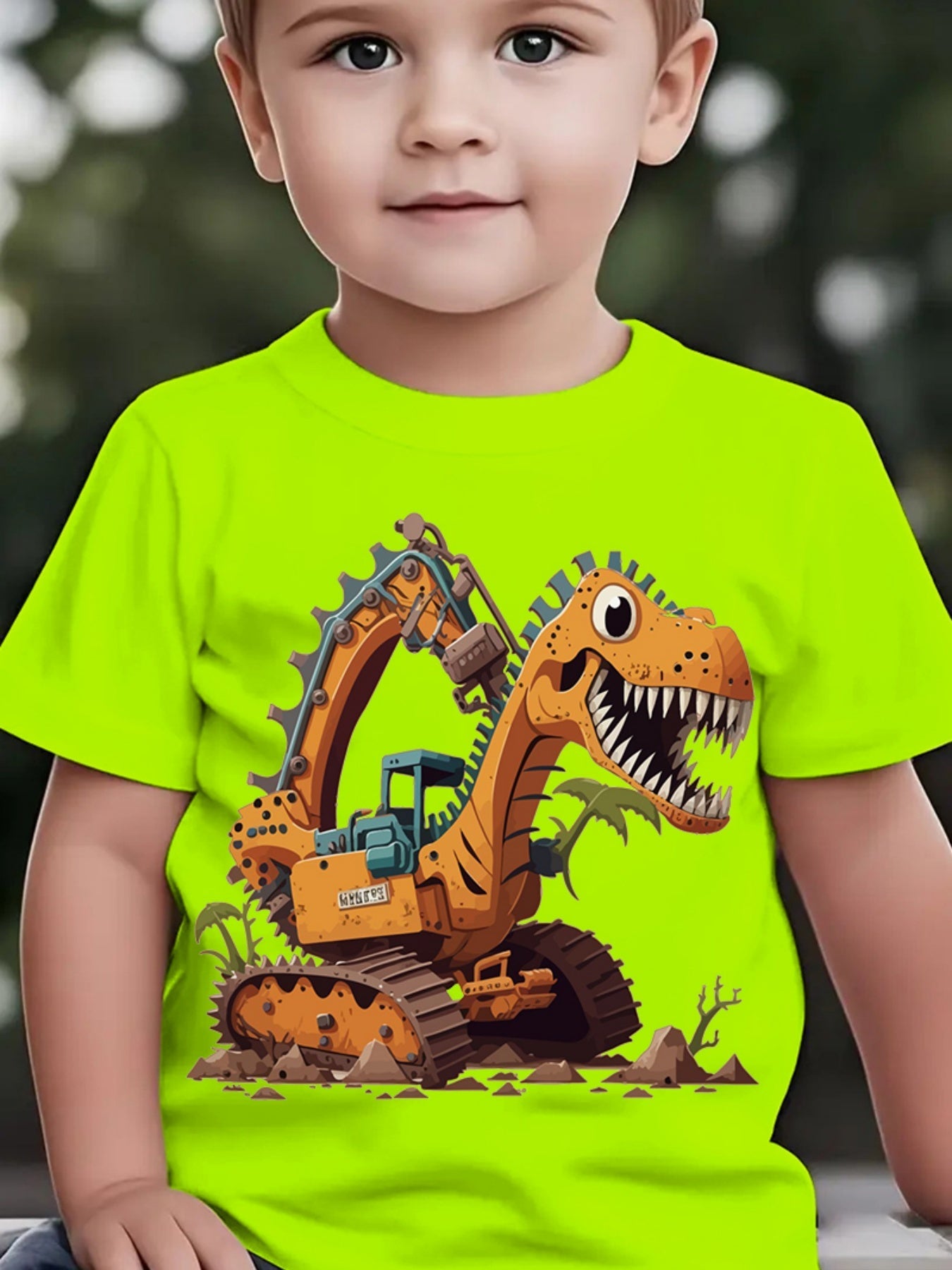 Summer Boys' Fashion Short Sleeve Dinosaur Excavator Element Print Outdoor Casual Top DX5016