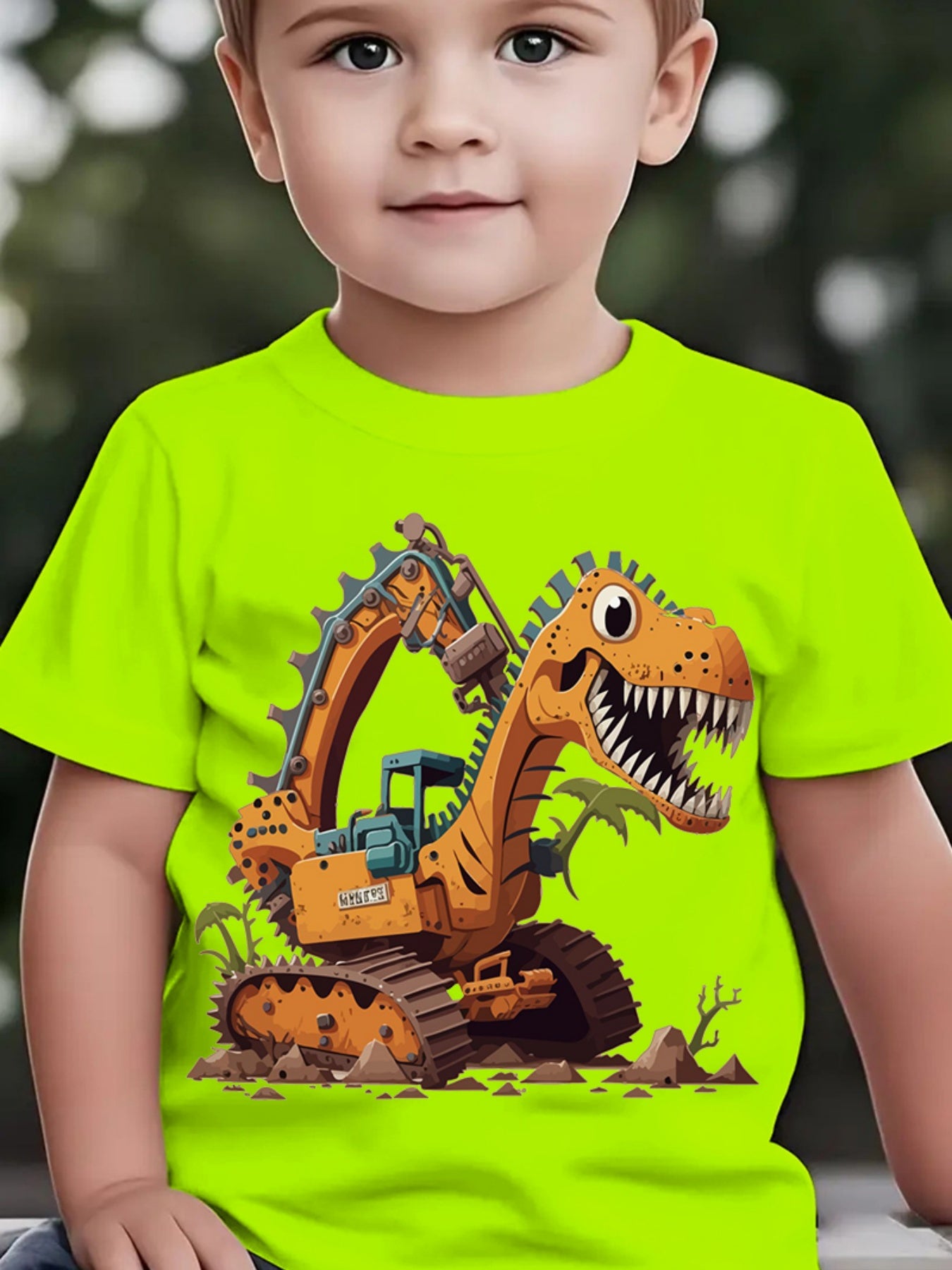 Summer Boys' Fashion Short Sleeve Dinosaur Excavator Element Print Outdoor Casual Top DX5016