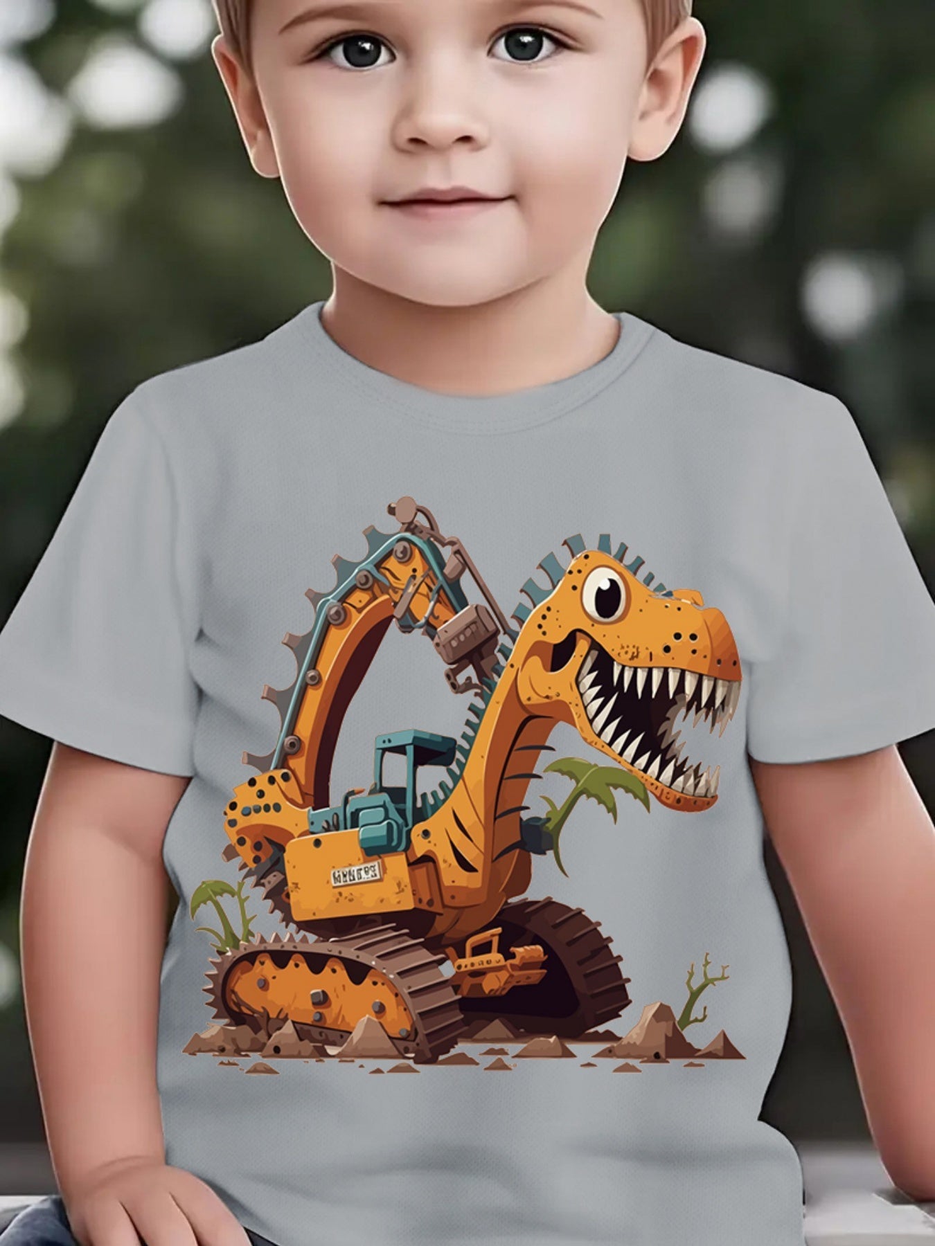 Summer Boys' Fashion Short Sleeve Dinosaur Excavator Element Print Outdoor Casual Top DX5016