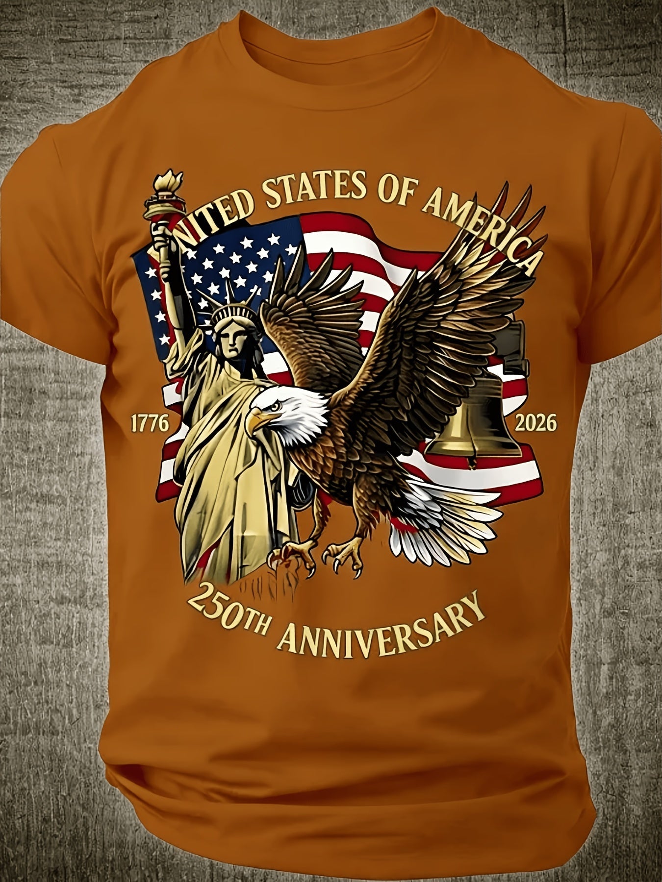 Large Round-Neck Short-Sleeved T-Shirt, Large Independence Day 250Th Anniversary T-Shirt, Featuring The National Flag, Eagle, And Statue of Liberty Prints, Loose-Fitting Top, Plus Size