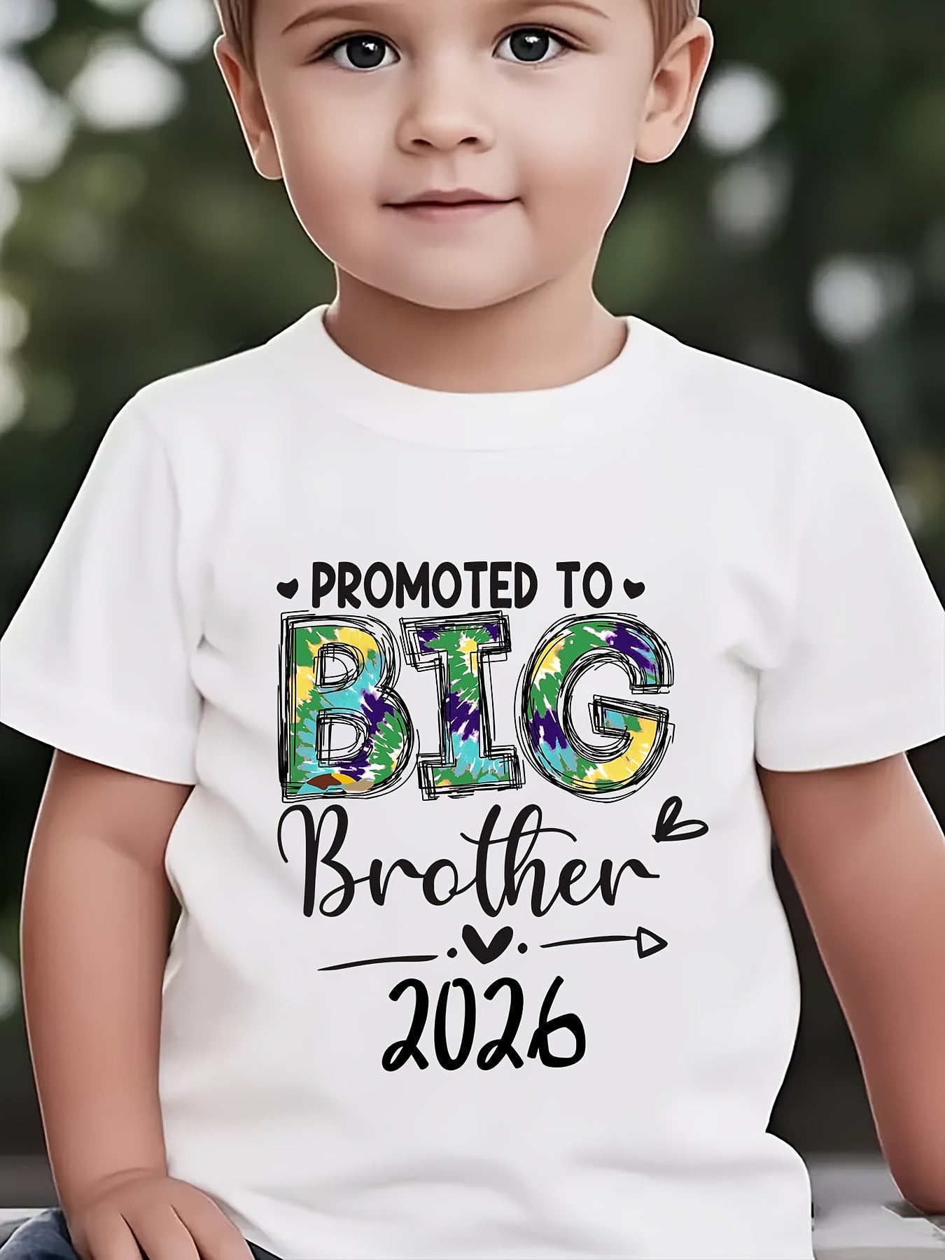 Summer Fashion Boys' Short Sleeve T-Shirt PROMOTED TO BIG BROTHER 2026 Letter Print Outdoor Casual Top NY-DX6459