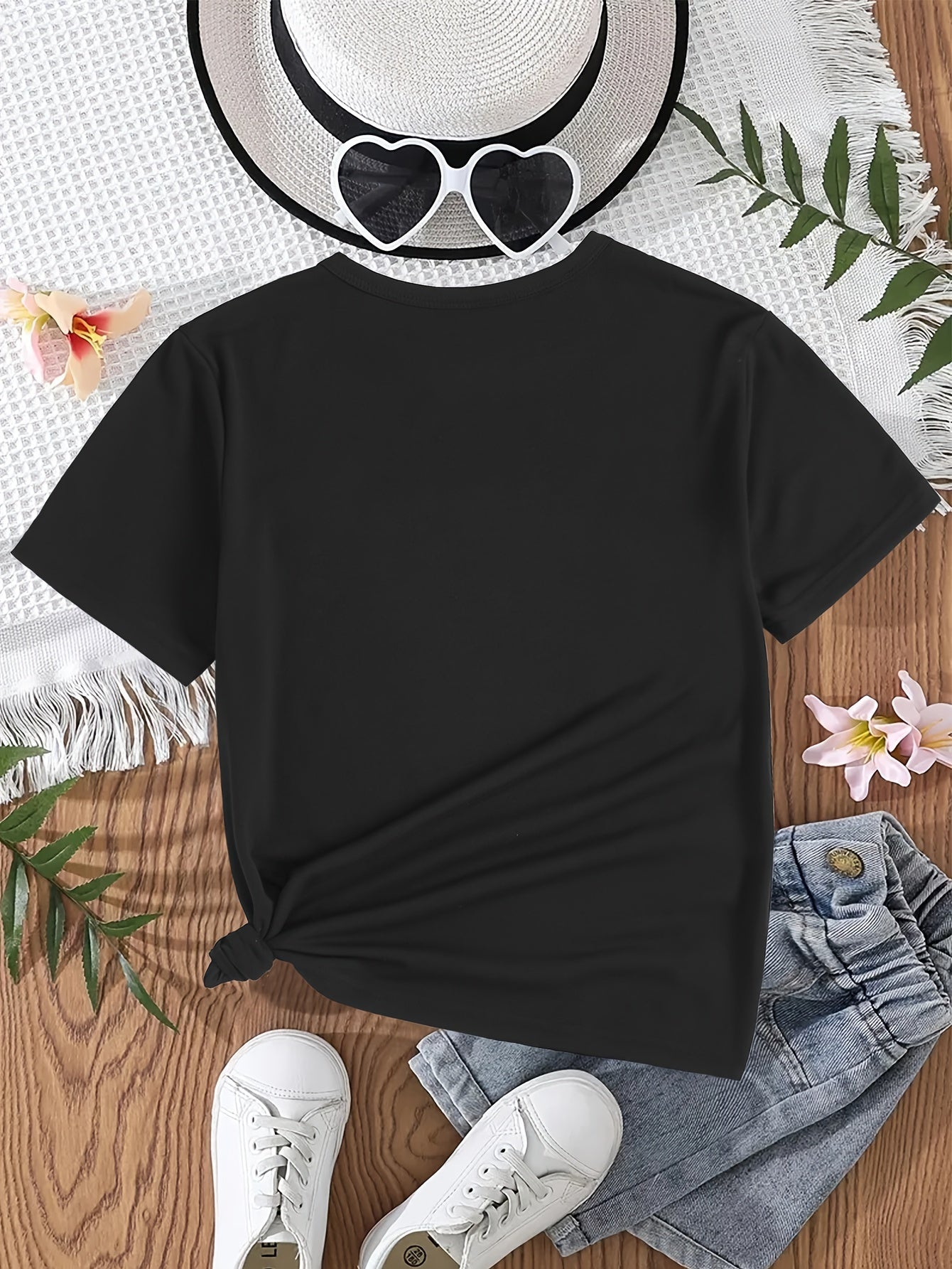 TX31172 Girl ZON MY *Mom'S LAST NERVE Pink Skull Palm Cute Casual Versatile Round Neck Black T-Shirt