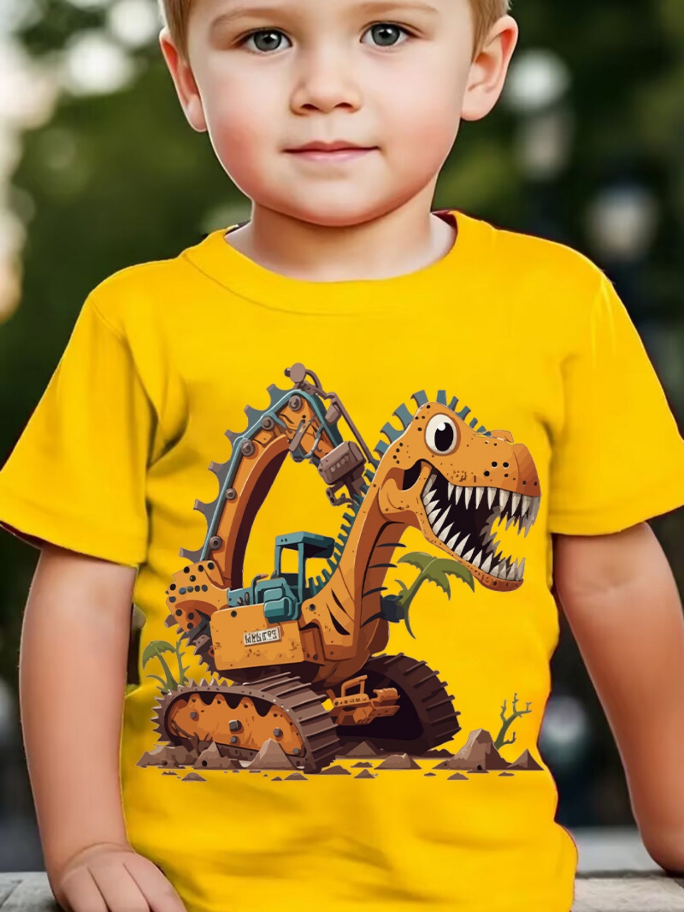Summer Boys' Fashion Short Sleeve Dinosaur Excavator Element Print Outdoor Casual Top DX5016