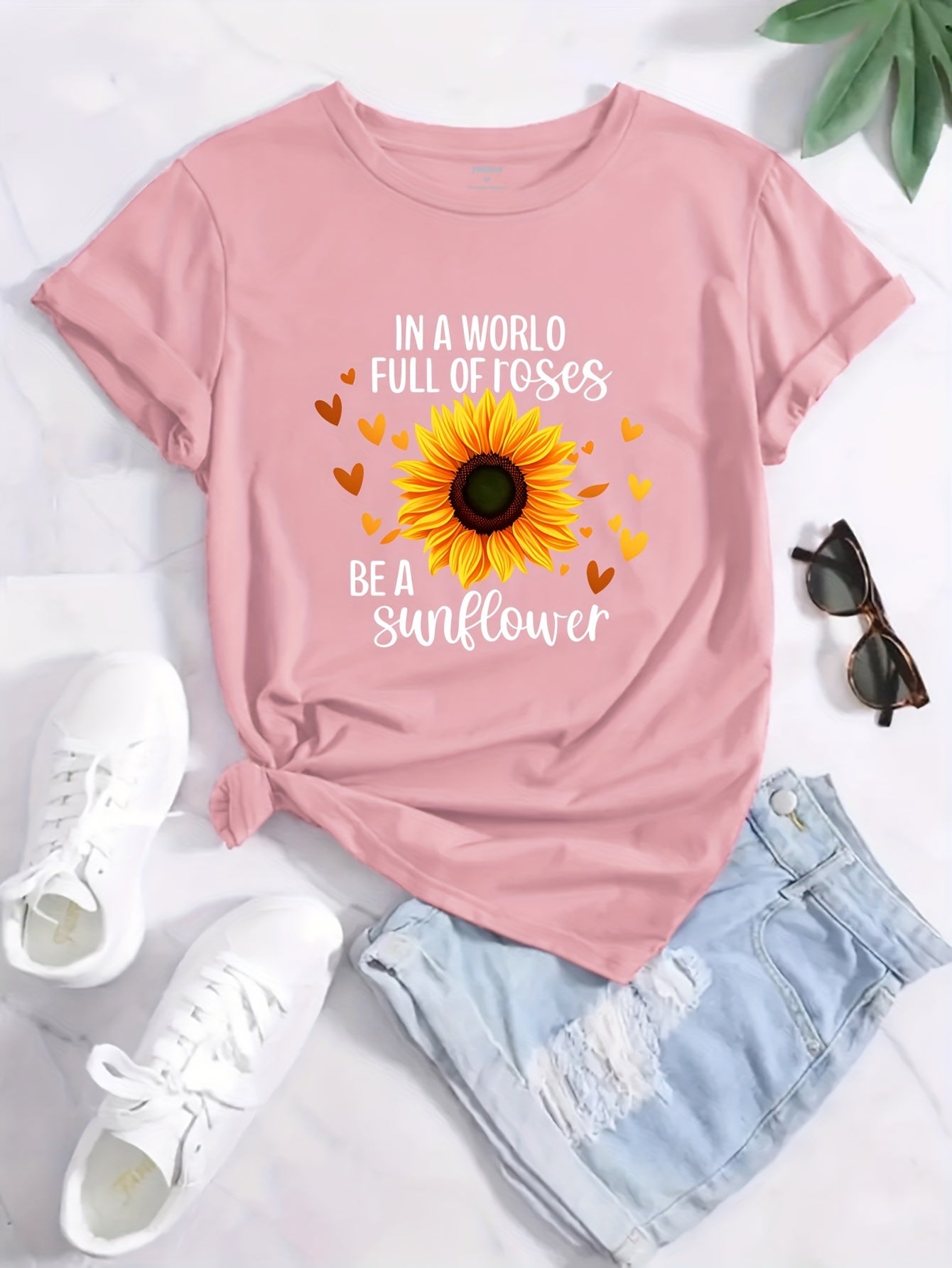 G7037 2023 New Arrival Small Version Sunflower Print T-Shirt