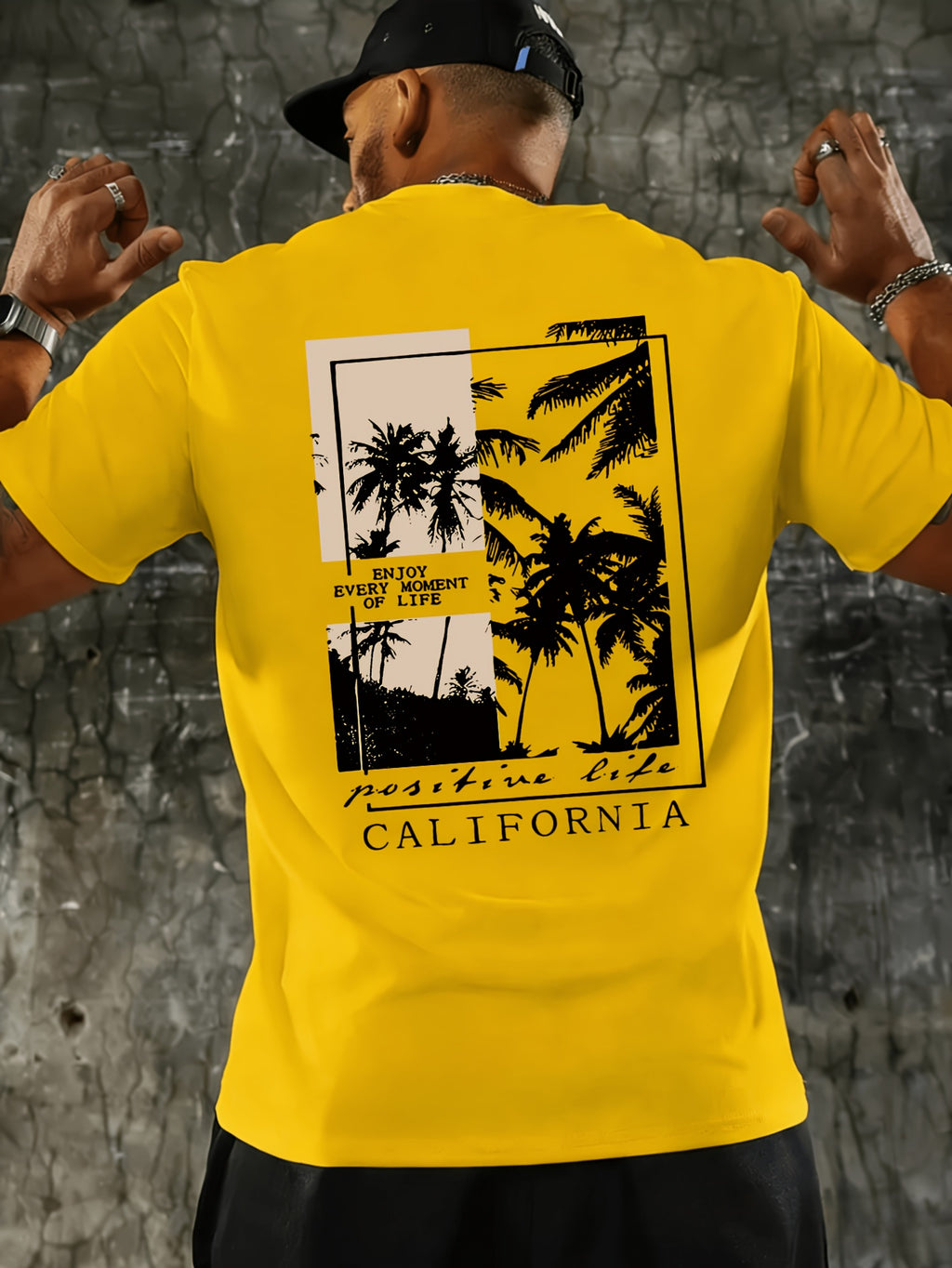 Men's Fashion Casual CALIFORNIA Print Regular Shoulder Short Sleeve T-Shirt, Comfortable and Versatile, Suitable for All Seasons