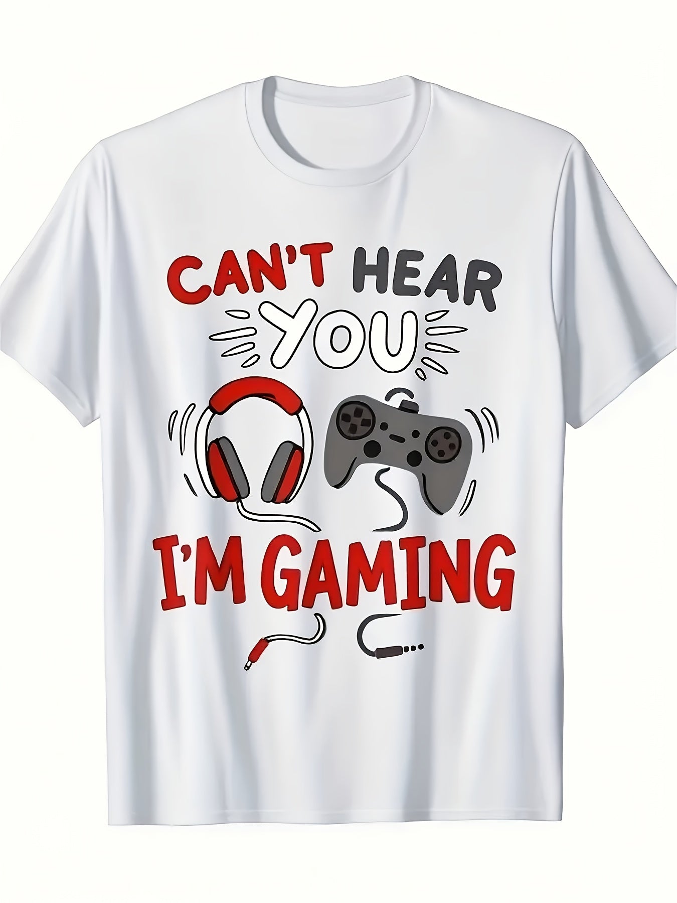 Boys' Graphic T-Shirt - "Can't Hear You While Gaming" Slogan Tee - Casual Loose-Fit Breathable Fashion Top for Gamers - Orange Daily Casual and LAN Party Outfit - Machine Washable Summer Apparel, Gaming Style, Crew Neck Design, Youth Style
