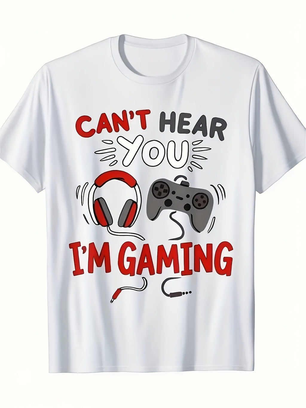 Boys' Graphic T-Shirt - "Can't Hear You While Gaming" Slogan Tee - Casual Loose-Fit Breathable Fashion Top for Gamers - Orange Daily Casual and LAN Party Outfit - Machine Washable Summer Apparel, Gaming Style, Crew Neck Design, Youth Style