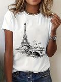 Women's Paris Eiffel Tower T-Shirt - France Travel Aesthetic Short Sleeve Top with Iconic Landmark Print, Crew Neck Casual Blouse for Summer & Spring Wardrobe - French Capital Style