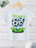 Children's Football "67" T-shirt - Neon Green and Turquoise Football Pattern with Drip Design, Suitable for Casual Round Neck T-shirt of Fans and Players